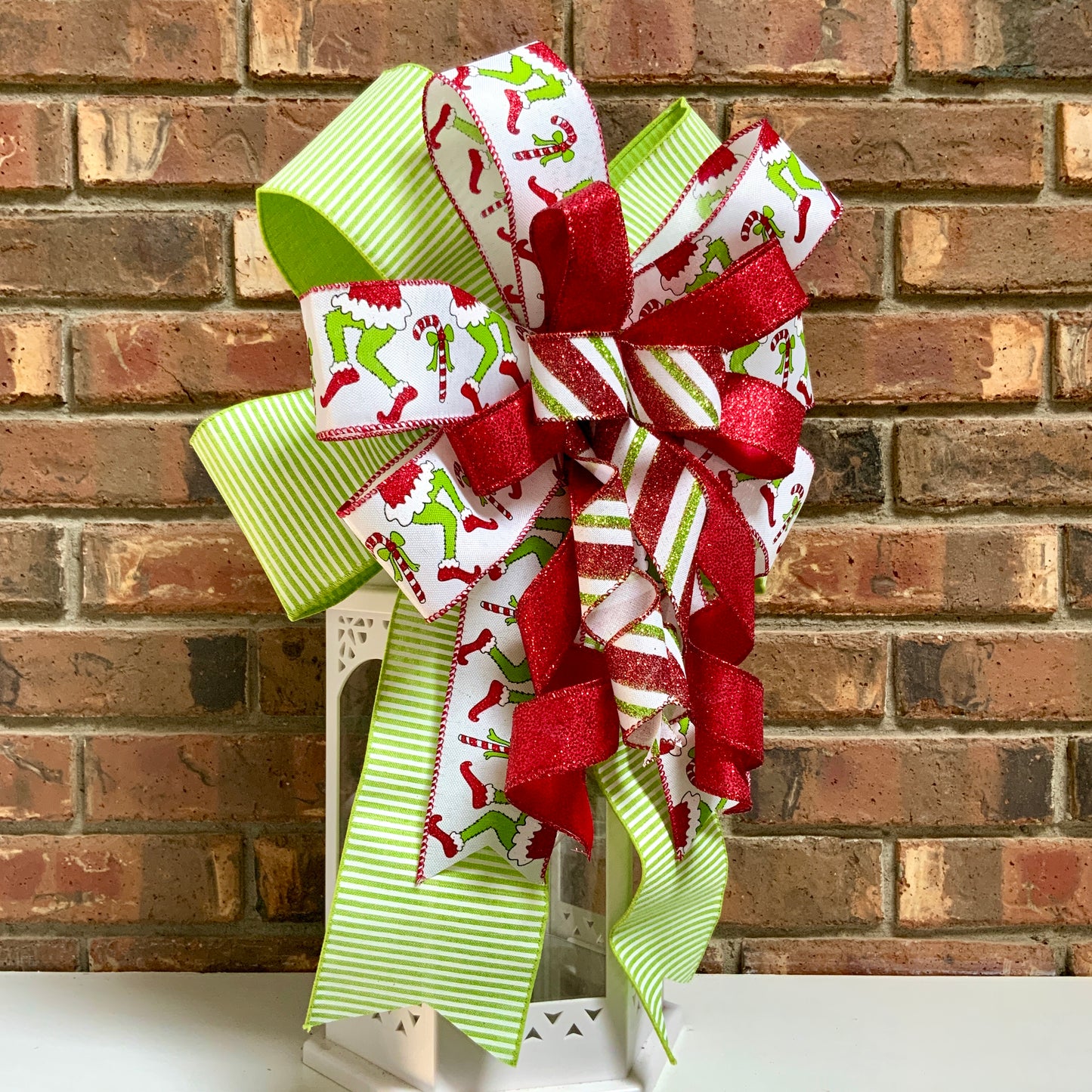 Christmas Bow for Lanterns, Grinch Bow, Christmas Mailbox Decor, Grinch Decor, Christmas Sconce Bow, Christmas Bow For Wreaths, 2024