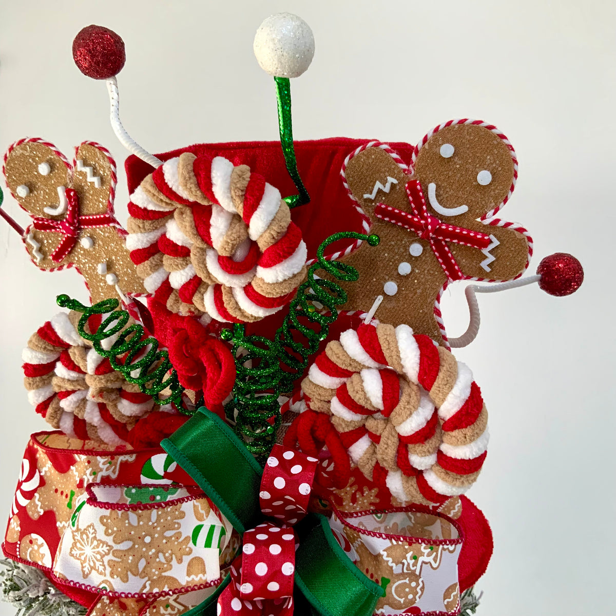 Gingerbread Christmas Tree Topper Hat - Gingerbread Man Tree Topper | Red White Peppermint Holiday Decor 2026