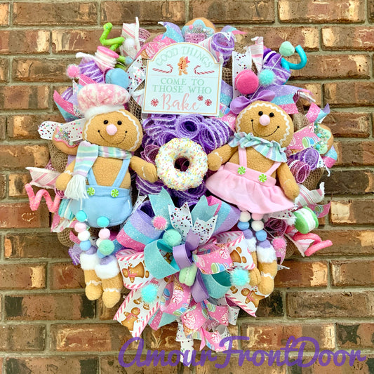 Gingerbread Wreath, Gingerbread Christmas Wreath, Gingerbread Man Wreath, Gingerbread Woman Christmas Decor, Pastel Christmas Wreath For Front Door, 2024