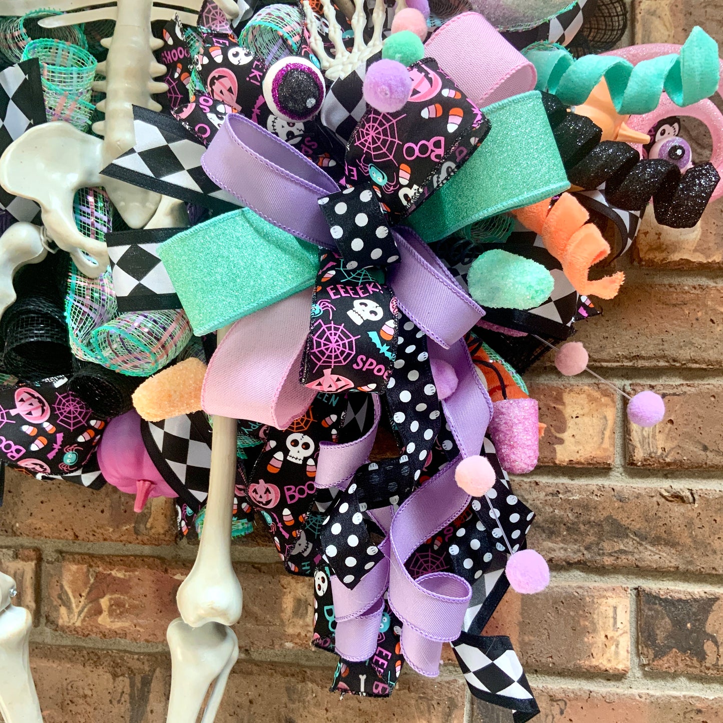 Halloween Pastel Wreath, Skeleton Door Hanger, Trick or Treat Decor, Large Halloween Wreath, Halloween Candy Wreath, Whimsical Halloween Decor