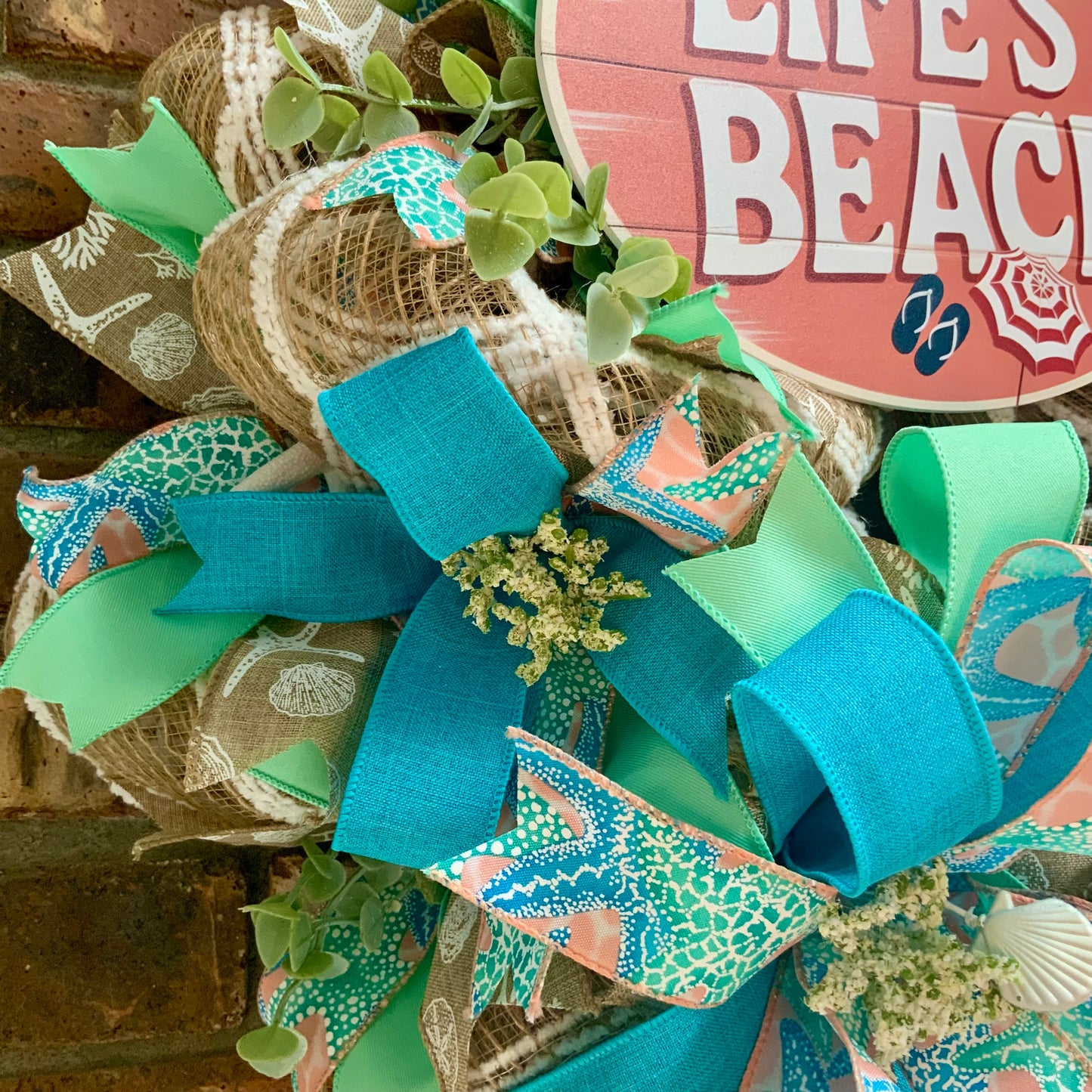 Snoopy Beach Wreath - Life's A Beach Door Hanger | Teal Blue Starfish Seashell Summer Coastal Decor 2026