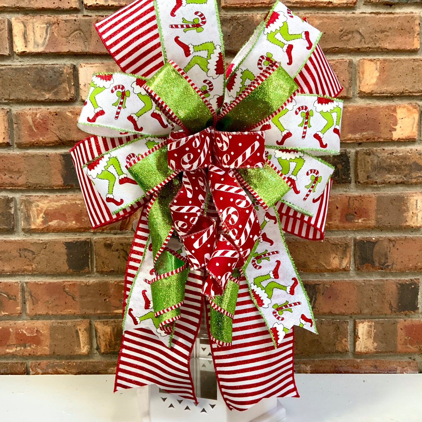 Christmas Bow for Lanterns, Grinch Bow, Christmas Mailbox Decor, Grinch Decor, Christmas Sconce Bow, Christmas Bow For Wreaths