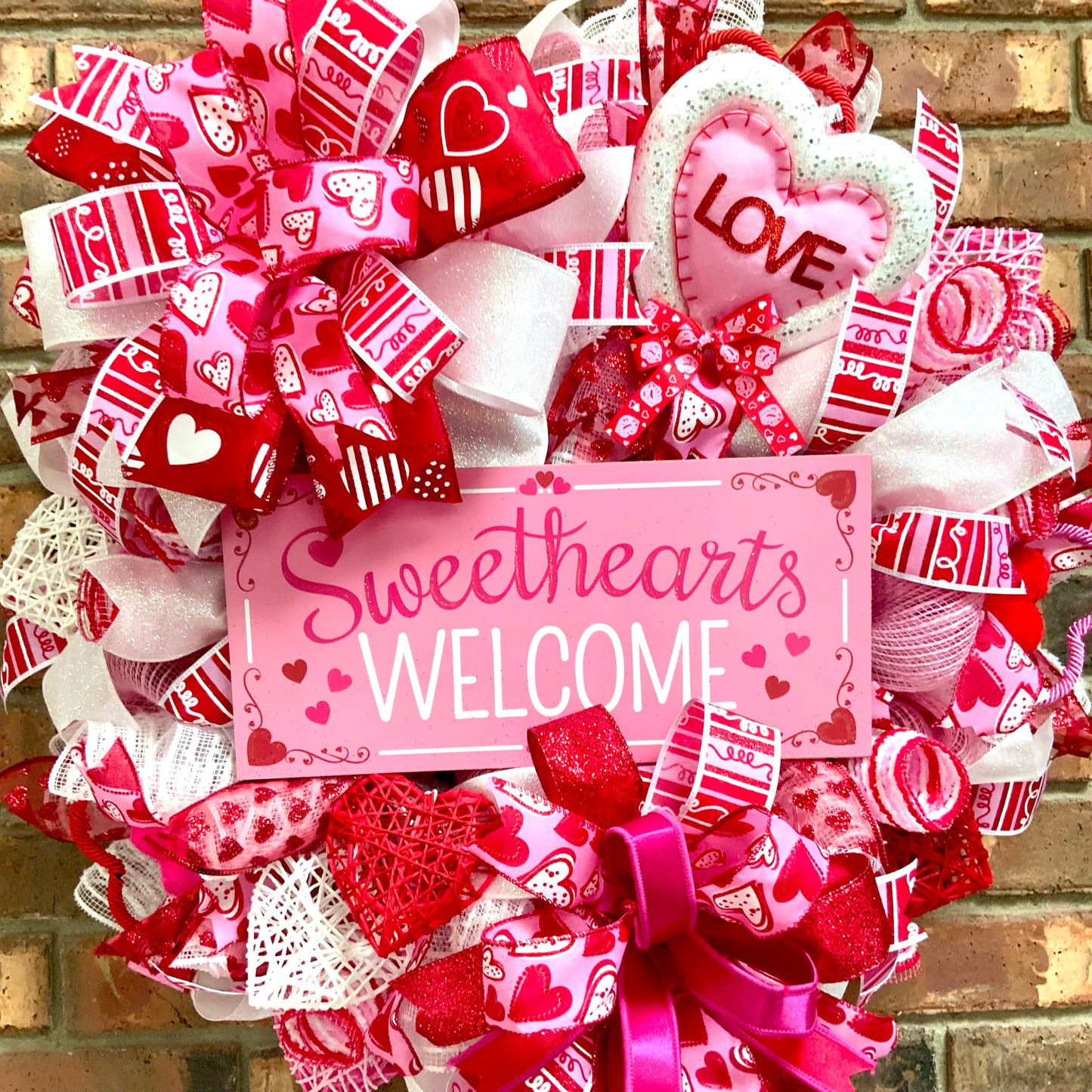 Valentine's Day Wreath - Sweethearts Welcome Heart Door Hanger | Pink Red Love Decor with Glitter & Velvet Ribbons 2026
