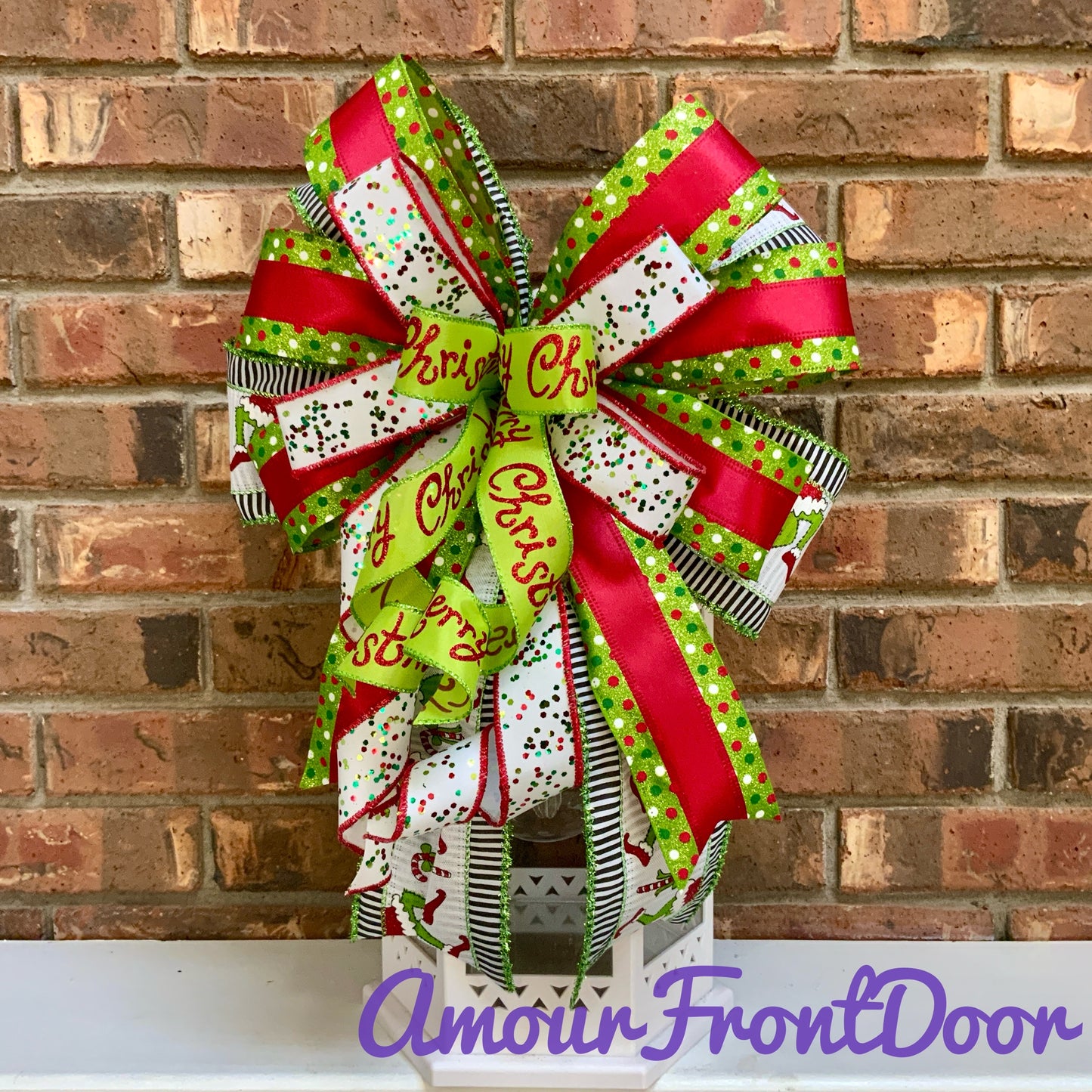 Christmas Bow for Lanterns, Grinch Bow, Christmas Mailbox Decor, Grinch Decor, Christmas Sconce Bow, Christmas Bow For Wreaths