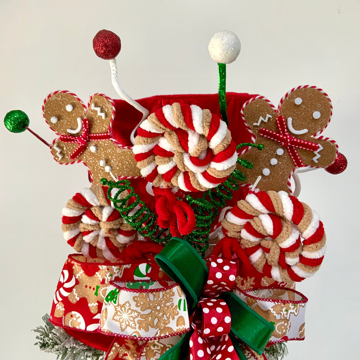Gingerbread Christmas Tree Topper Hat - Gingerbread Man Tree Topper | Red White Peppermint Holiday Decor 2026