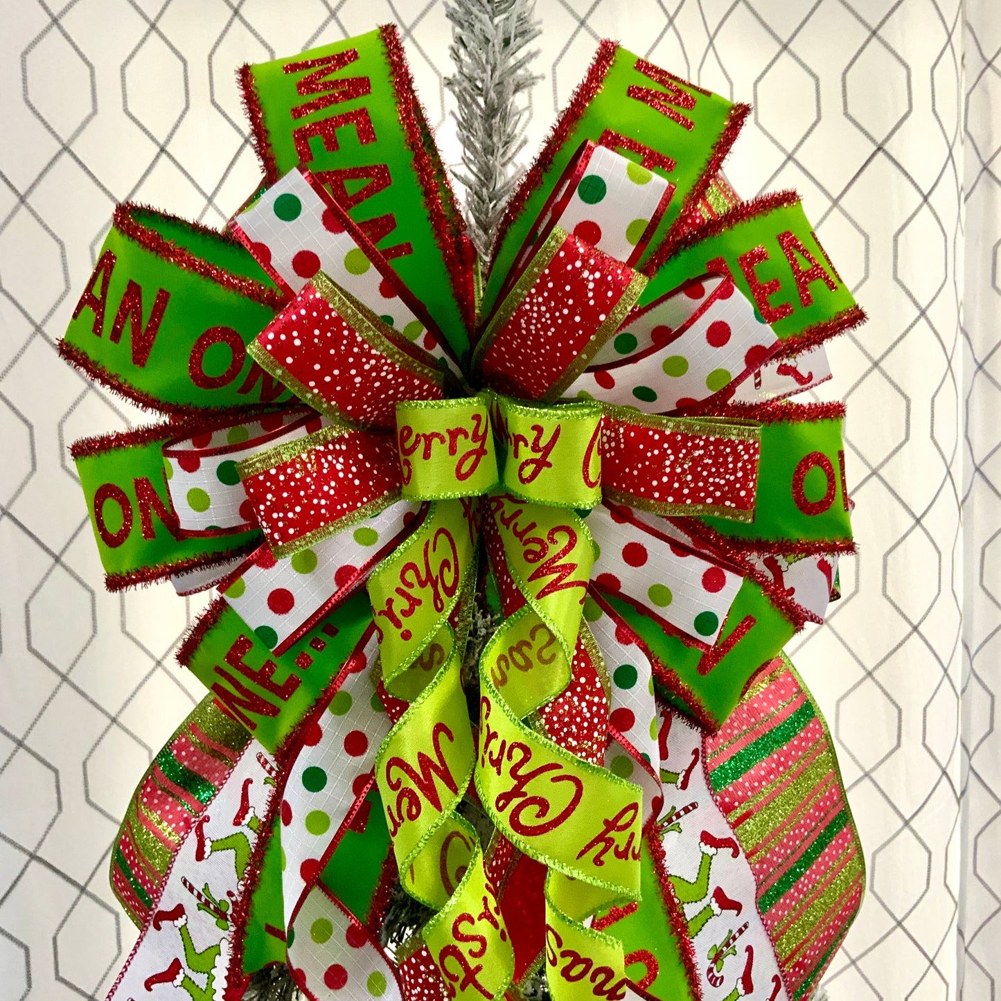 Christmas Tree Topper Bow, Grinch Tree Topper Bow, Christmas Mailbox Decor, Grinch Decor, Christmas Grinch Bow, Christmas Large Bow For Wreaths