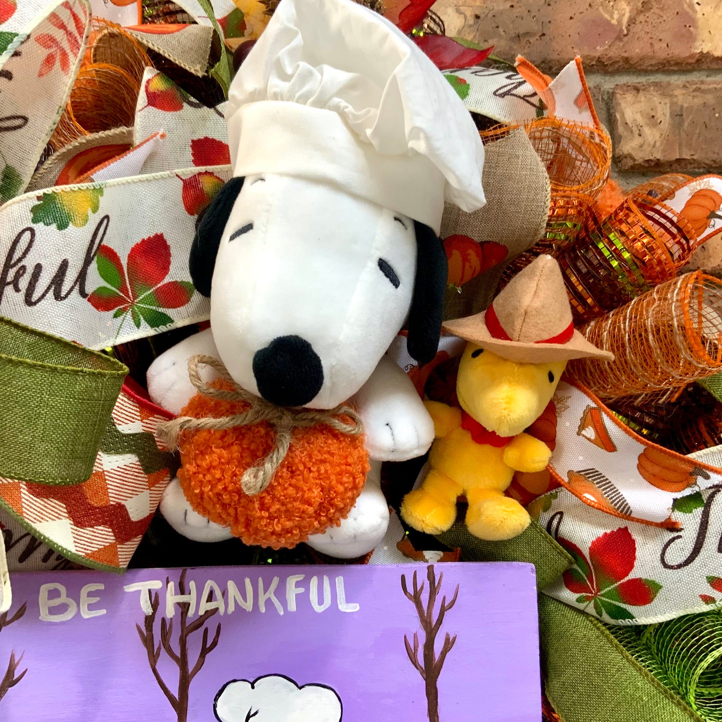 Thanksgiving Snoopy Wreath, Thanksgiving Peanuts Decor, Fall Snoopy Wreath, Snoopy and Woodstock Decor, Fall Pumpkin Door Hanger, Custom Order