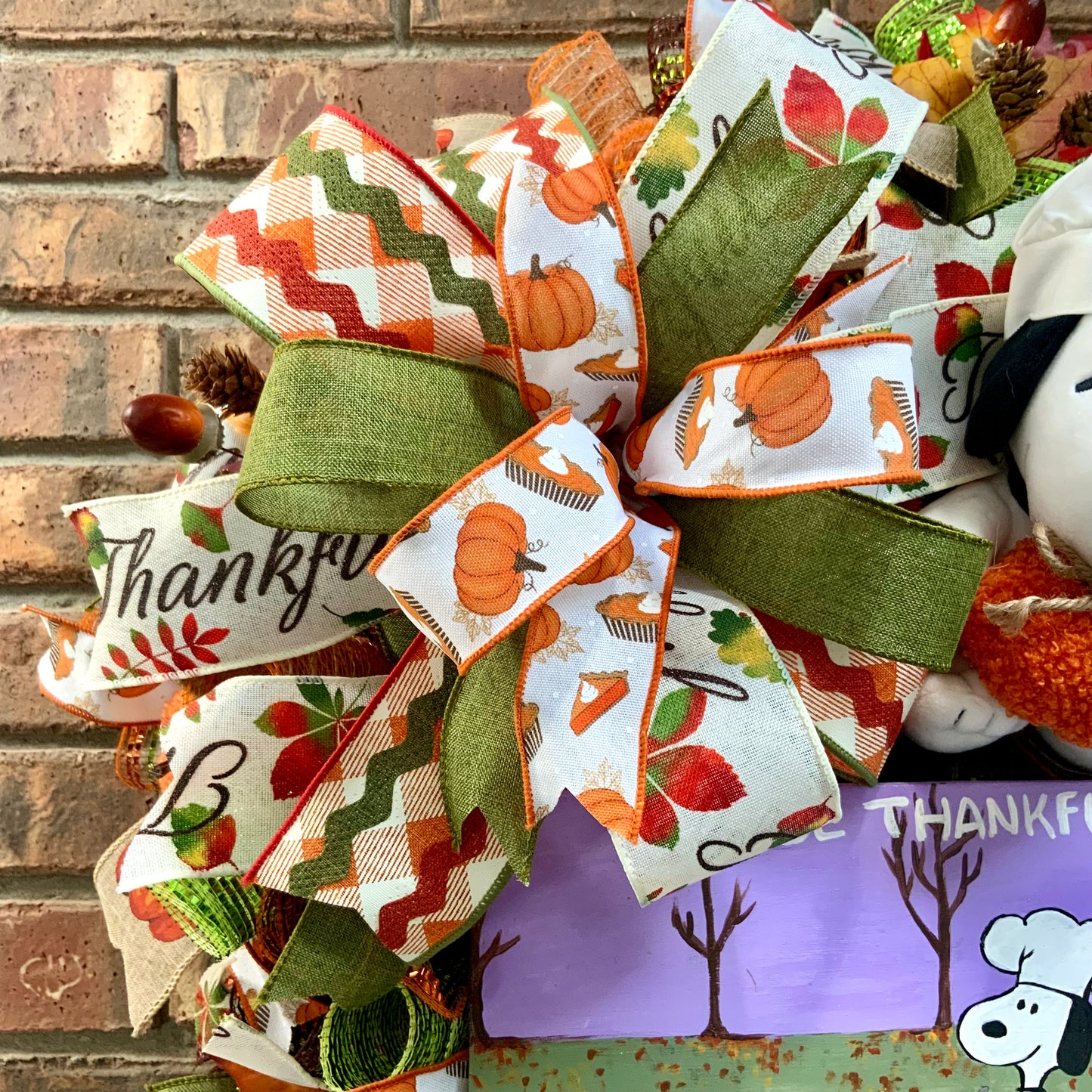 Thanksgiving Snoopy Wreath, Thanksgiving Peanuts Decor, Fall Snoopy Wreath, Snoopy and Woodstock Decor, Fall Pumpkin Door Hanger, Custom Order