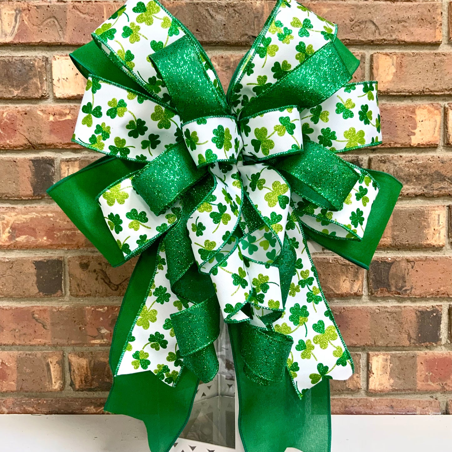 St. Patrick's Day Bow - Sparkling Green Shamrock Lantern Bow with Clovers | Luck of the Irish Wreath Mailbox Decor 2026