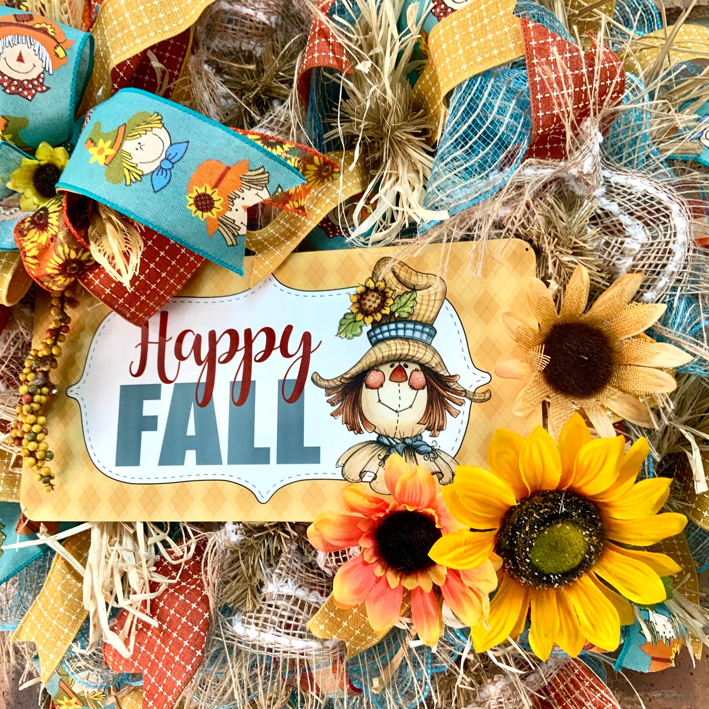 Fall Scarecrow Wreath, Happy Fall Scarecrow, Fall Sunflower Wreath, Fall Straw Wreath, Large Scarecrow Wreath, Fall Country Decor
