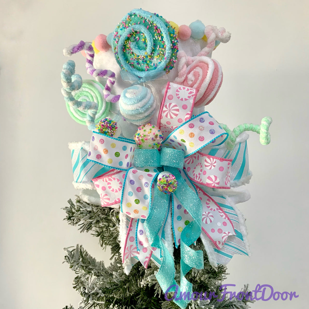Candy Christmas Tree Topper Hat - Pastel Candy Land Tree Topper | Pink Sweet Treats Holiday Decor 2026