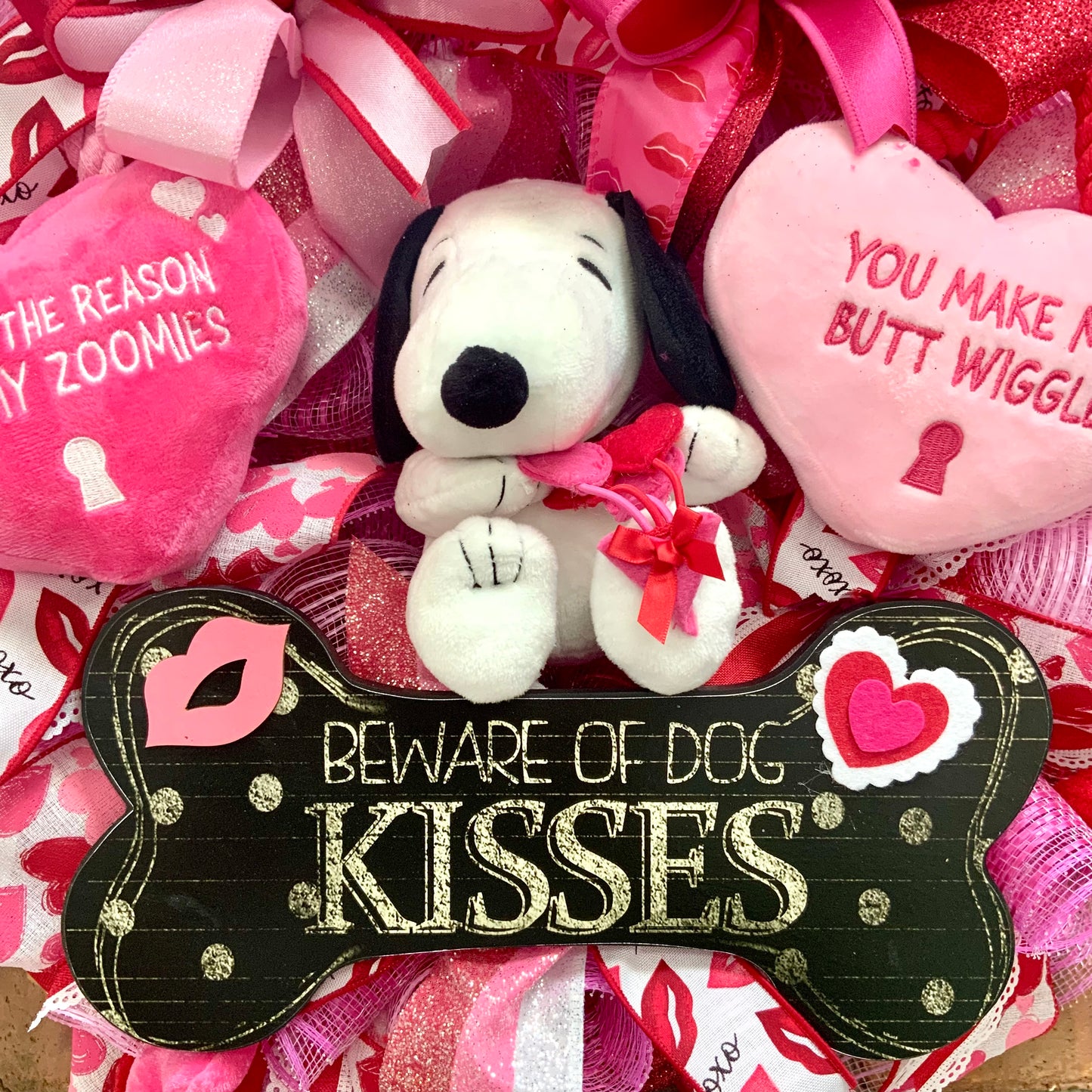 Snoopy Valentine's Wreath - You Make My Butt Wiggle Door Hanger | Dog Kisses & Zoomies Peanuts Decor 2026