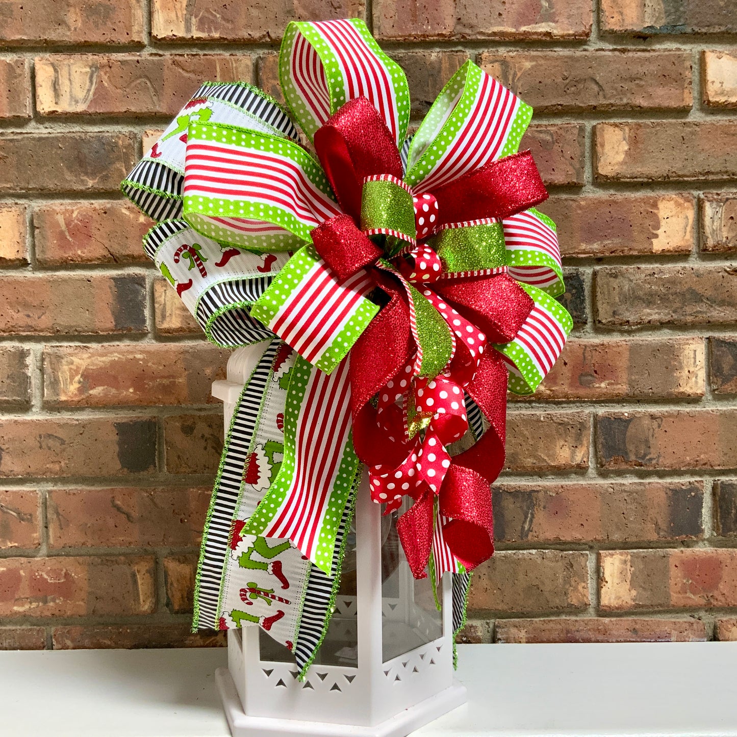 Christmas Bow for Lanterns, Grinch Bow, Christmas Mailbox Decor, Grinch Decor, Christmas Sconce Bow, Christmas Bow For Wreaths, 2024