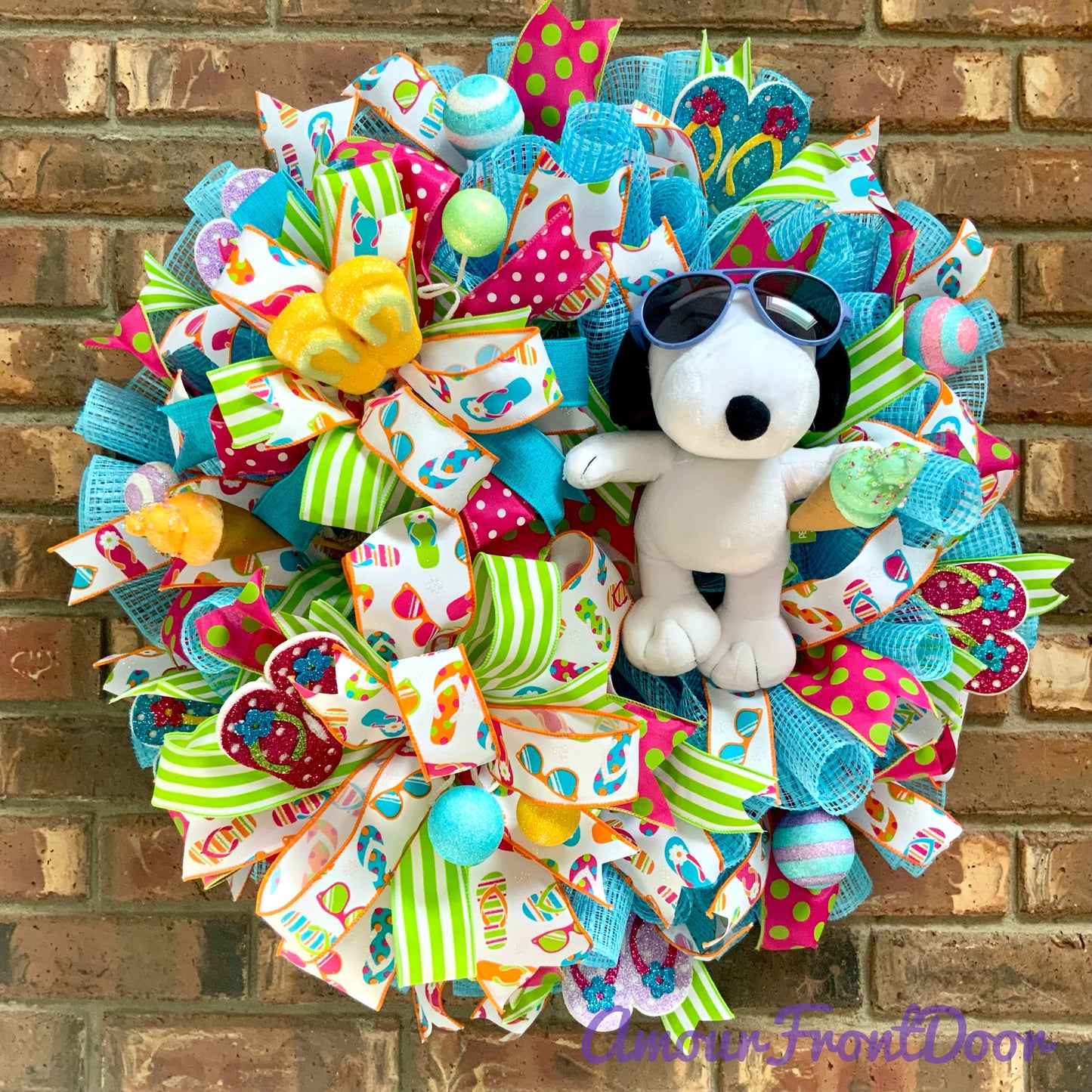 Snoopy Summer Wreath - Ice Cream Sunglasses Door Hanger | Pink Blue Flip Flop Beach Ball Decor 2026
