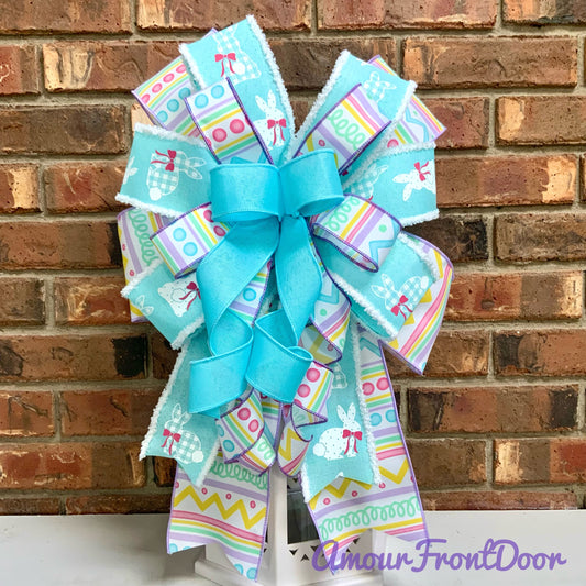 Easter Bow - Pastel Spring Bunny & Egg Lantern Bow | Baby Blue Yellow Purple Wreath Mailbox Sconce Decor 2026