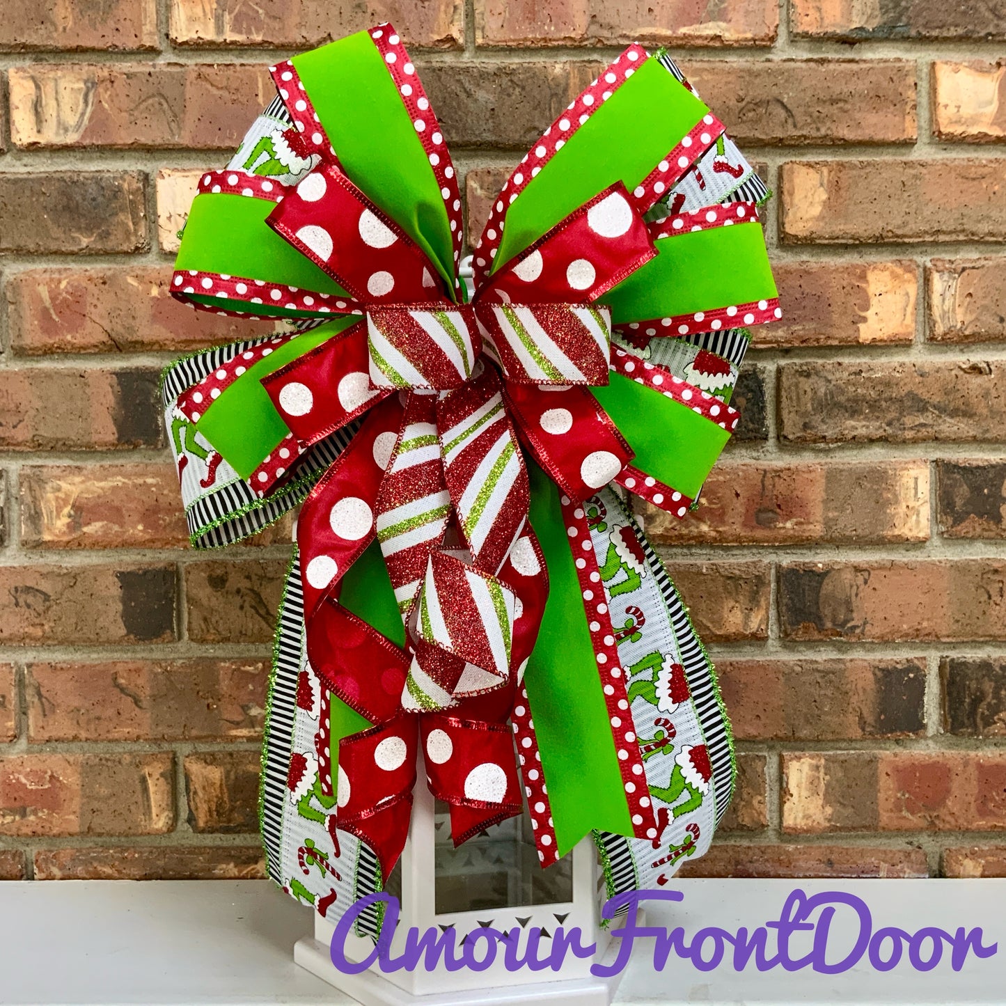 Christmas Bow for Lanterns, Grinch Bow, Christmas Mailbox Decor, Grinch Decor, Christmas Sconce Bow, Christmas Bow For Wreaths