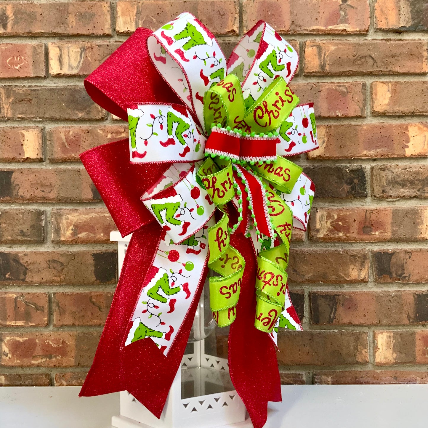 Christmas Bow for Lanterns, Grinch Bow, Christmas Mailbox Decor, Grinch Decor, Christmas Sconce Bow, Christmas Bow For Wreaths, 2024