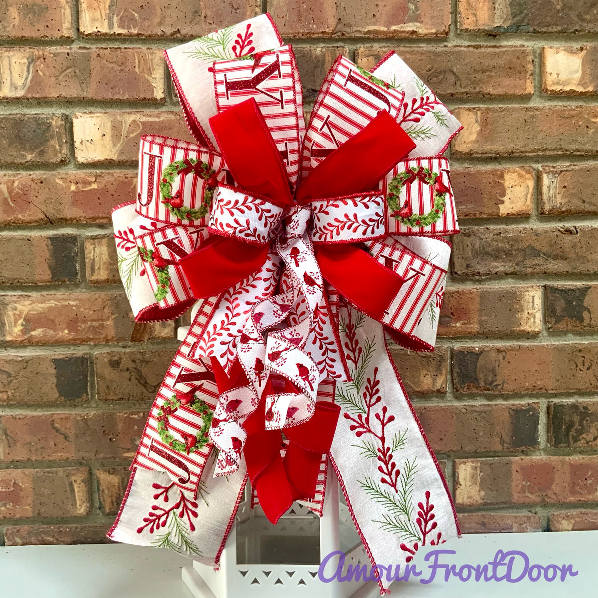 Red Cardinal Christmas Bow for Lanterns, Wreaths & Mailboxes | Winter Holiday Sconce Bow 2026