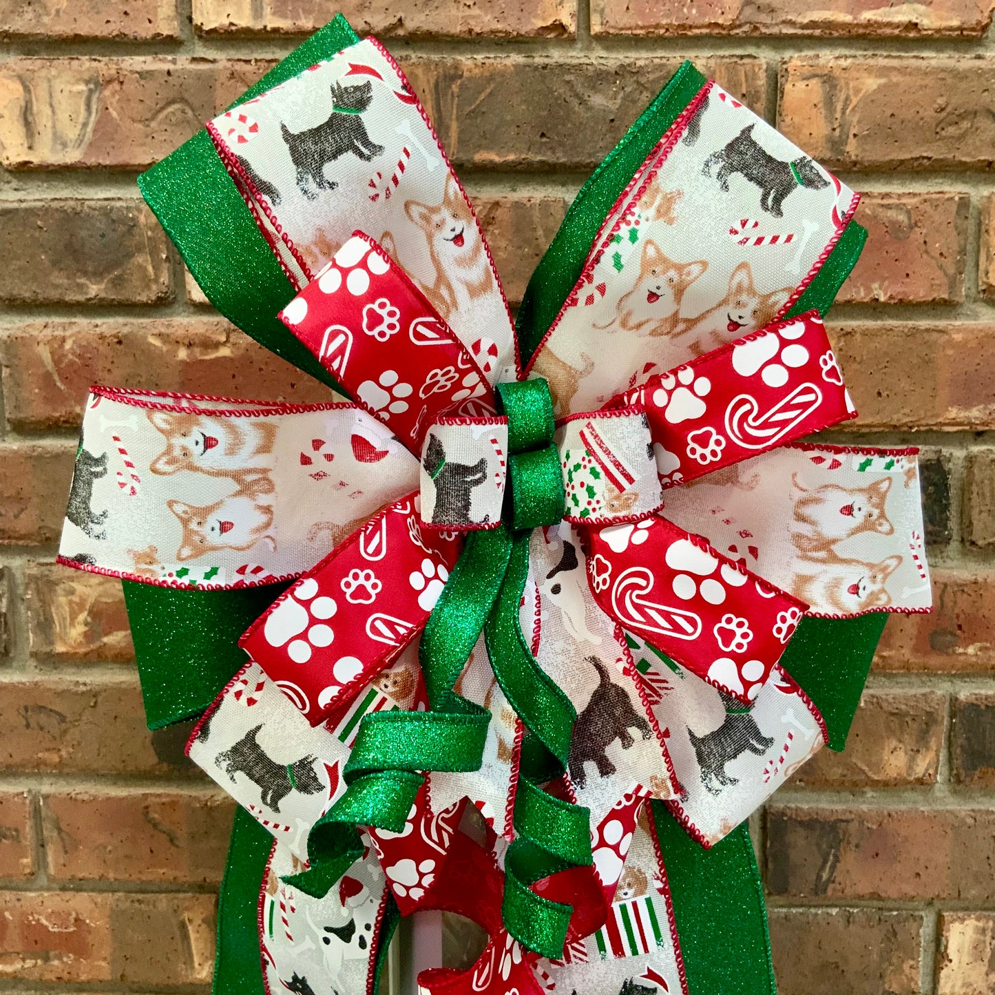 Dog Christmas Bow - Festive Paw Print & Candy Cane Lantern Bow | Holiday Dog Decor 2025