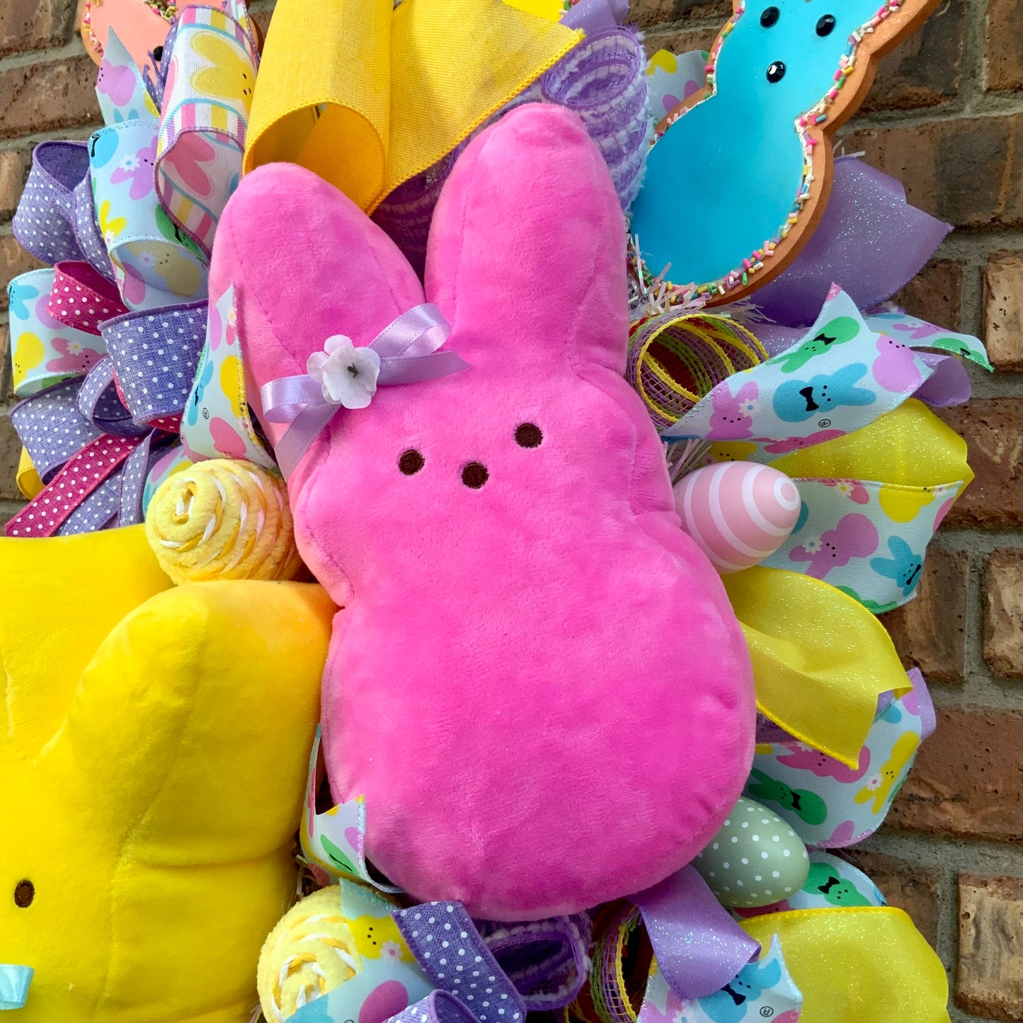 Easter Peeps Swag - Bunny Cookie Door Hanger | Pink Yellow Blue Plush Peeps Spring Decor 2026