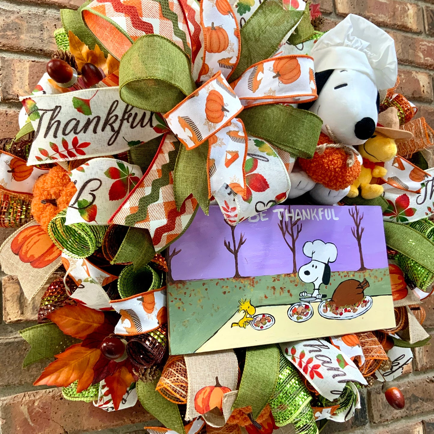 Thanksgiving Snoopy Wreath, Thanksgiving Peanuts Decor, Fall Snoopy Wreath, Snoopy and Woodstock Decor, Fall Pumpkin Door Hanger, Custom Order