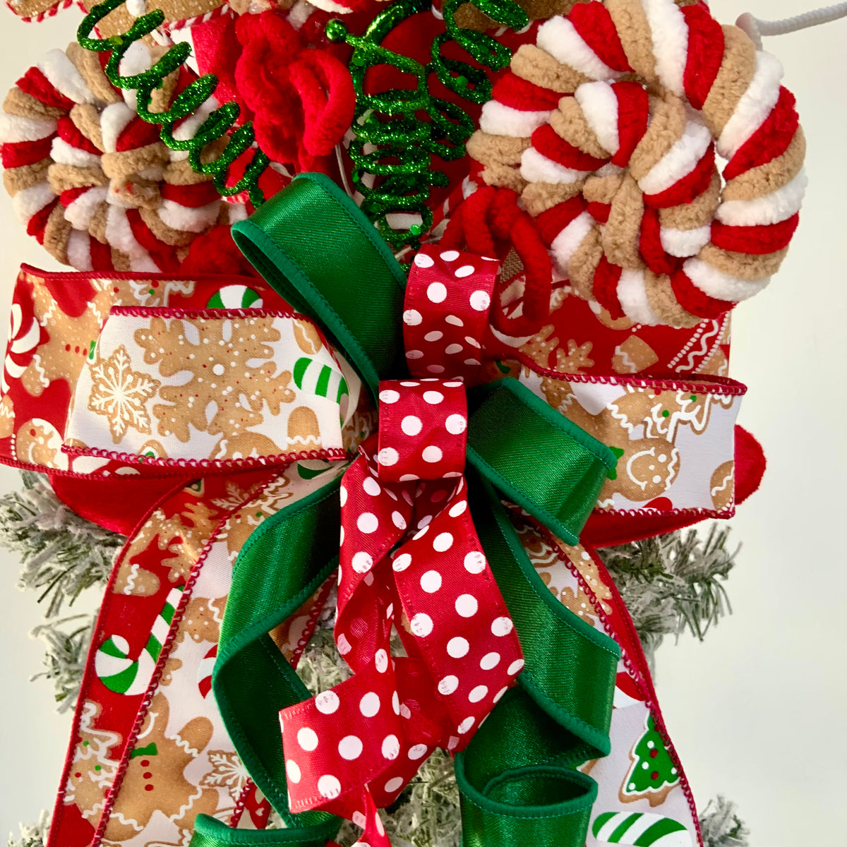 Gingerbread Christmas Tree Topper Hat - Gingerbread Man Tree Topper | Red White Peppermint Holiday Decor 2026
