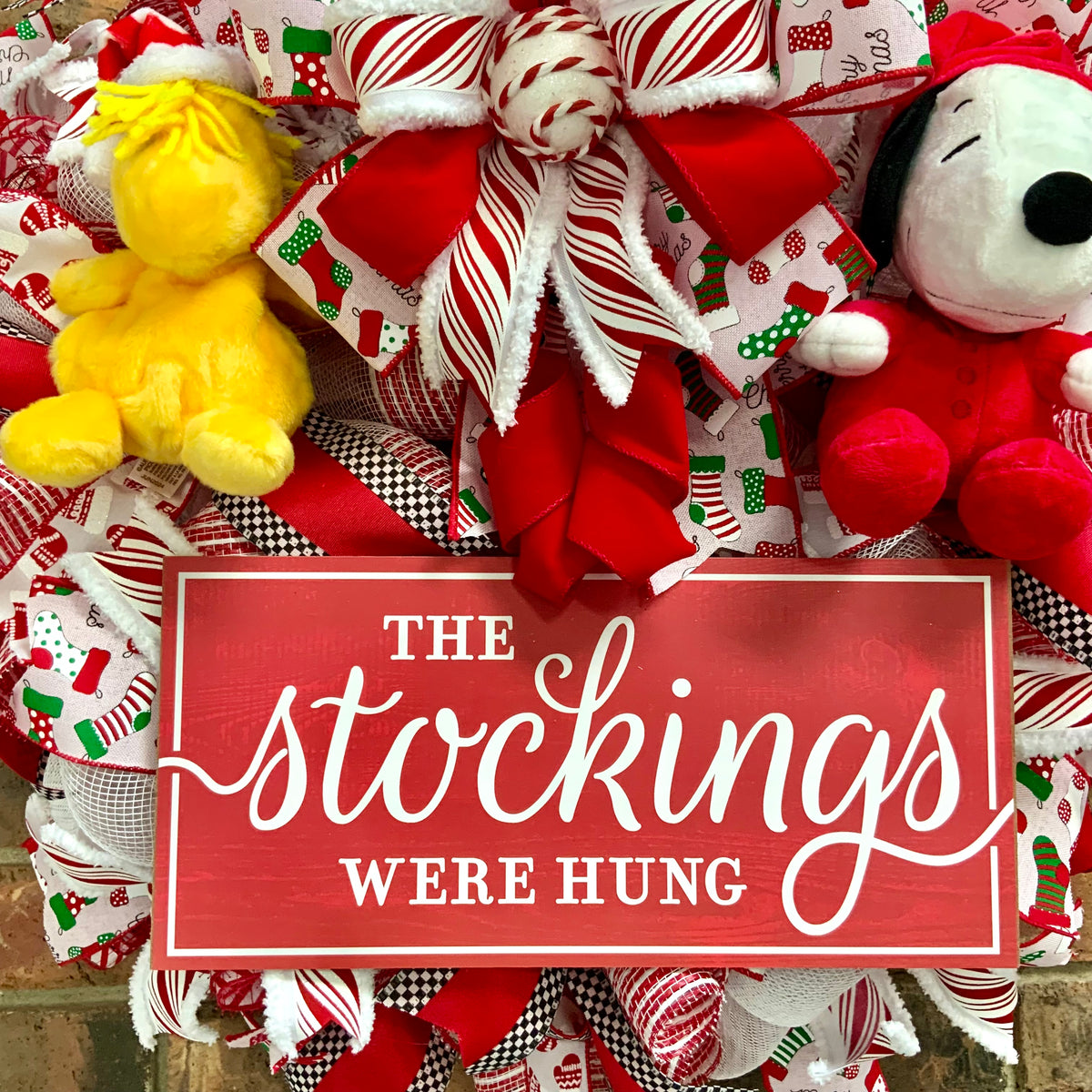 Snoopy Christmas Wreath - The Stockings Were Hung | Snoopy & Woodstock Holiday Door Hanger 2026
