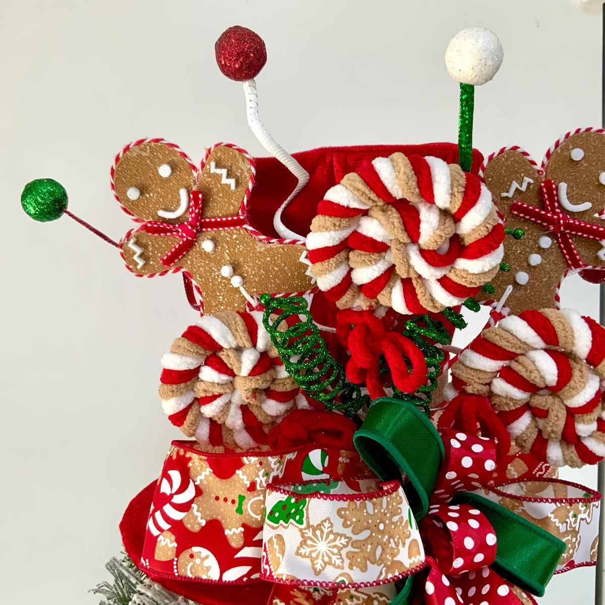 Gingerbread Christmas Tree Topper Hat - Gingerbread Man Tree Topper | Red White Peppermint Holiday Decor 2026