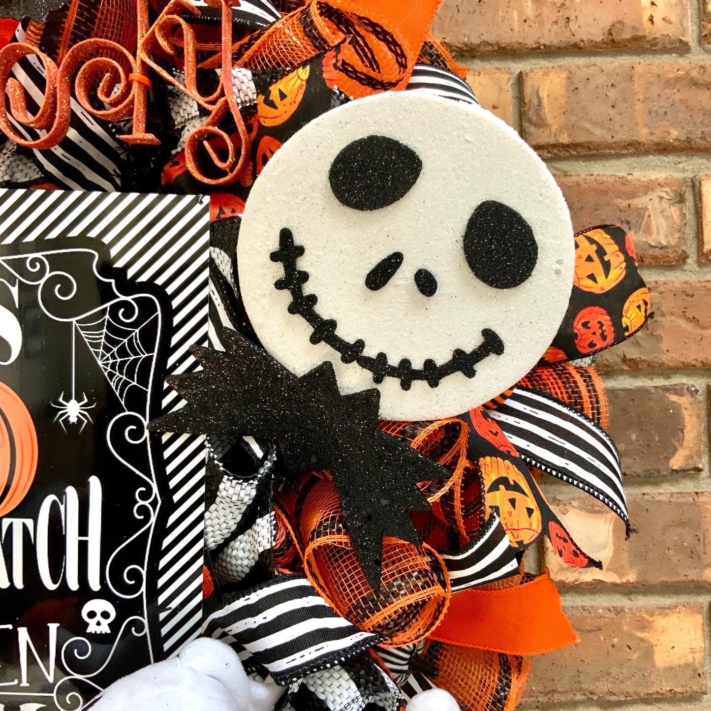 Jack Skellington Wreath, Halloween Welcome Wreath, Happy Halloween Decor, Halloween Jack Skellington Door Hanger