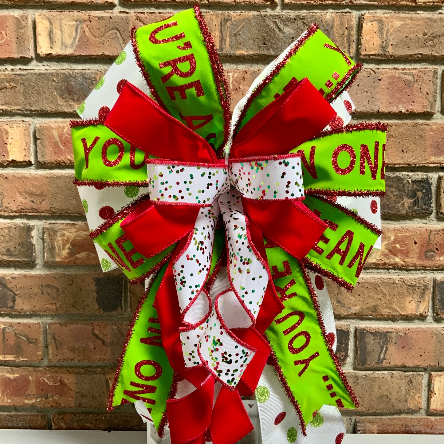 Christmas Bow for Lanterns, Grinch Bow, Christmas Mailbox Decor, Grinch Decor, Christmas Sconce Bow, Christmas Bow For Wreaths