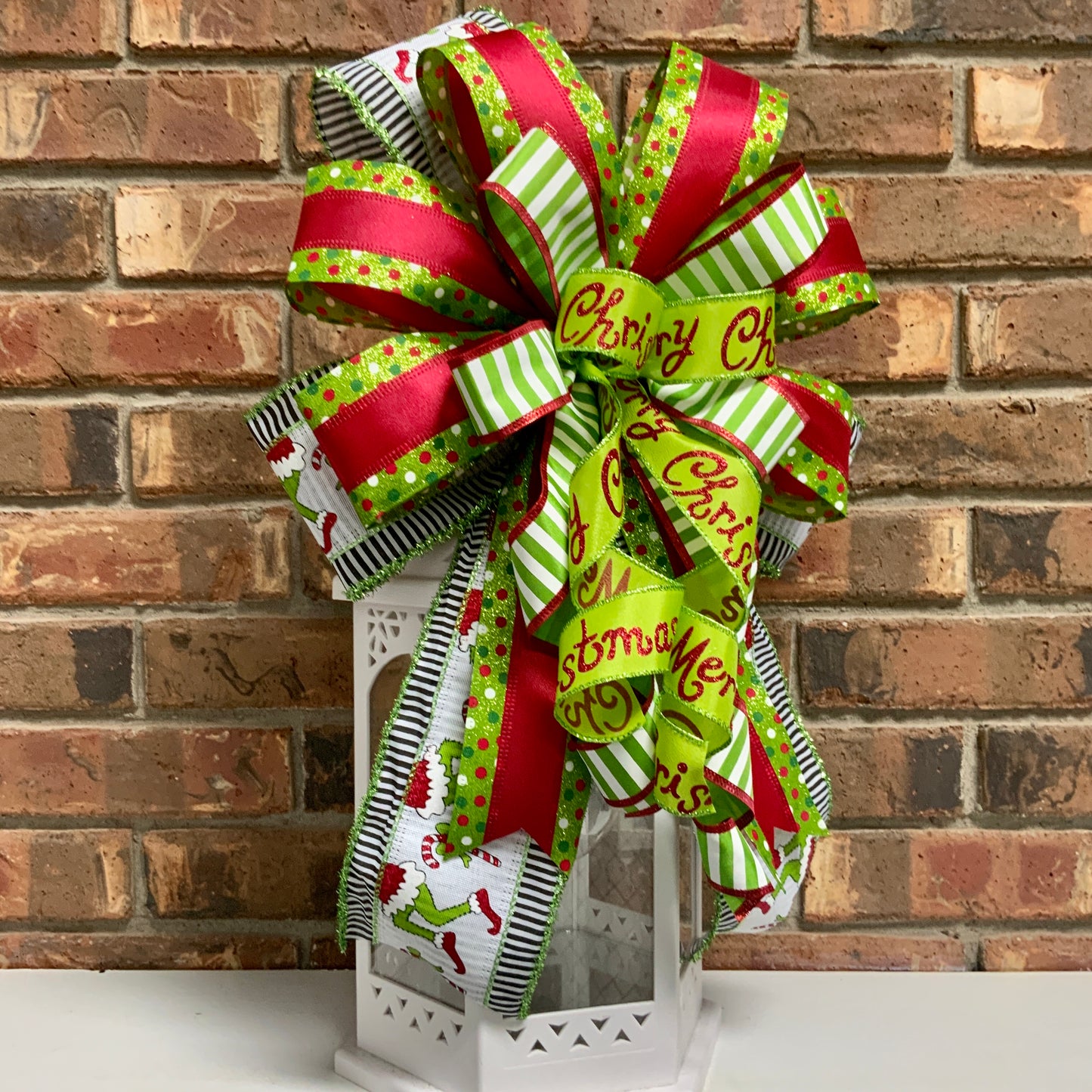 Christmas Bow for Lanterns, Grinch Bow, Christmas Mailbox Decor, Grinch Decor, Christmas Sconce Bow, Christmas Bow For Wreaths