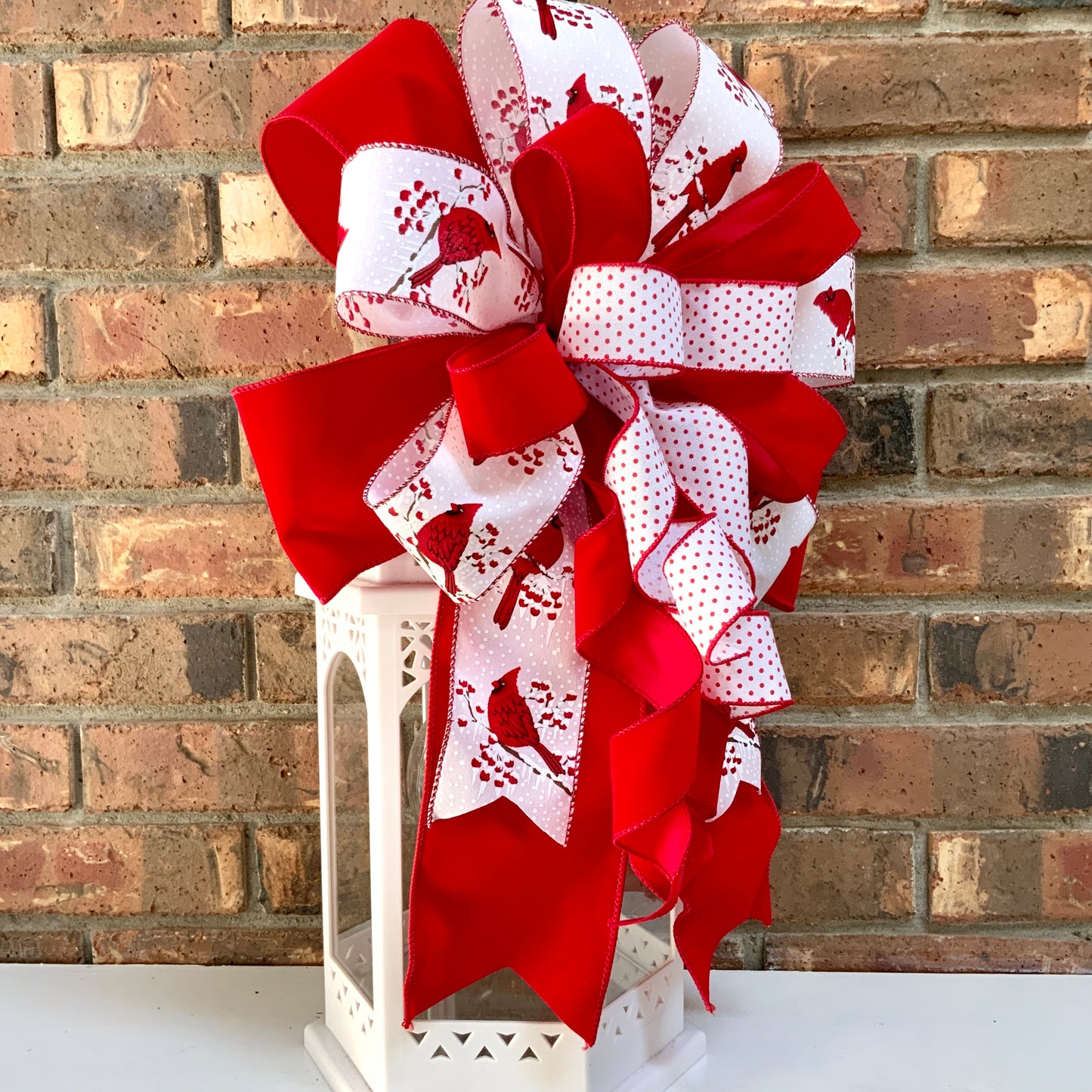 Red Cardinal Bow, Red Cardinal Christmas Decor, Christmas Bow, Winter Bow, Holiday Bow, Christmas Mailbox Bow, Christmas Lantern Bow