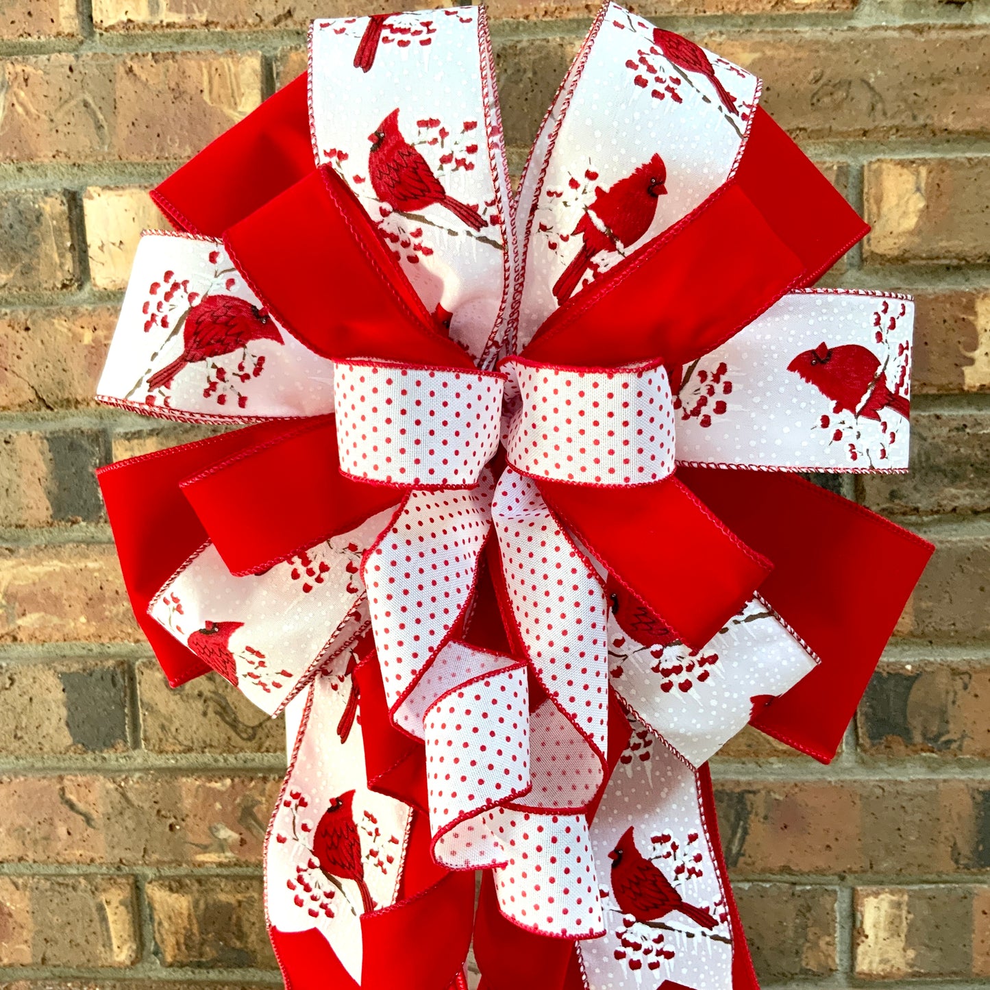 Red Cardinal Bow, Red Cardinal Christmas Decor, Christmas Bow, Winter Bow, Holiday Bow, Christmas Mailbox Bow, Christmas Lantern Bow