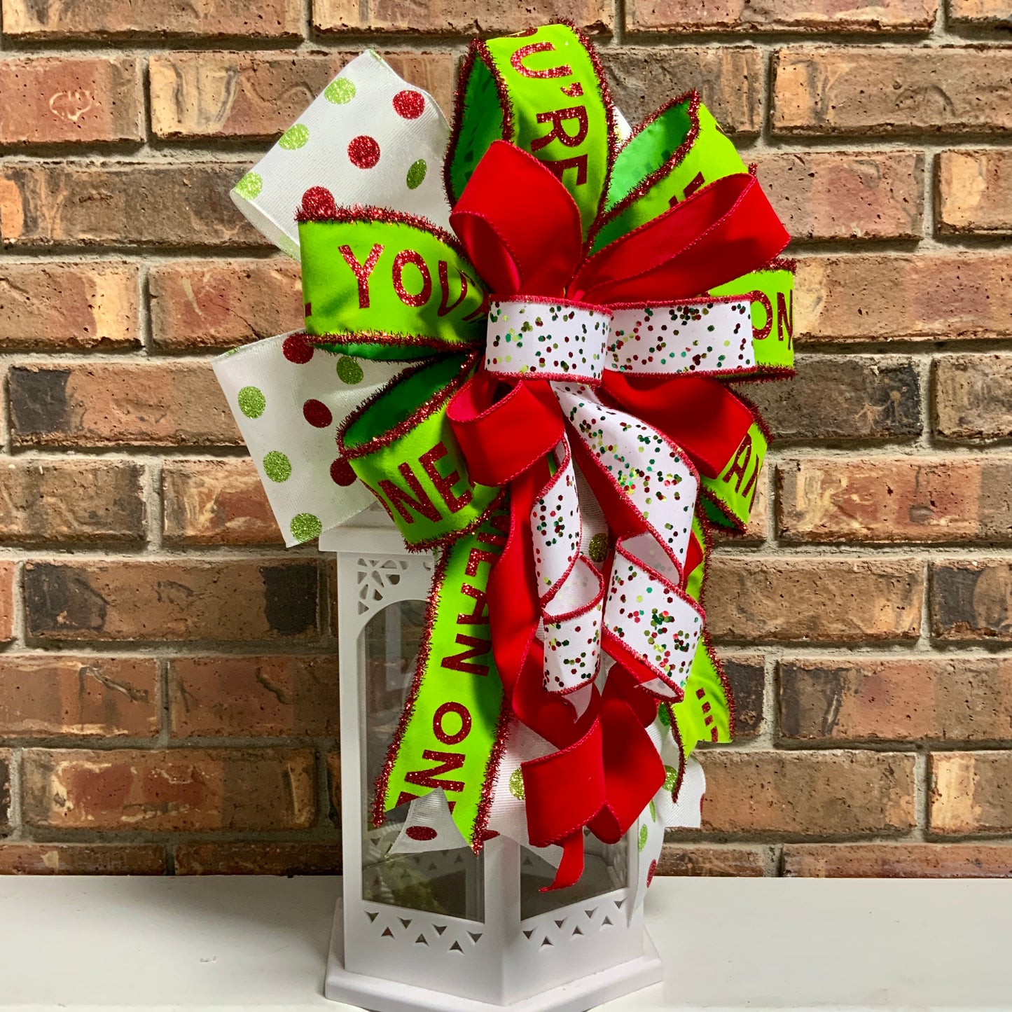 Christmas Bow for Lanterns, Grinch Bow, Christmas Mailbox Decor, Grinch Decor, Christmas Sconce Bow, Christmas Bow For Wreaths