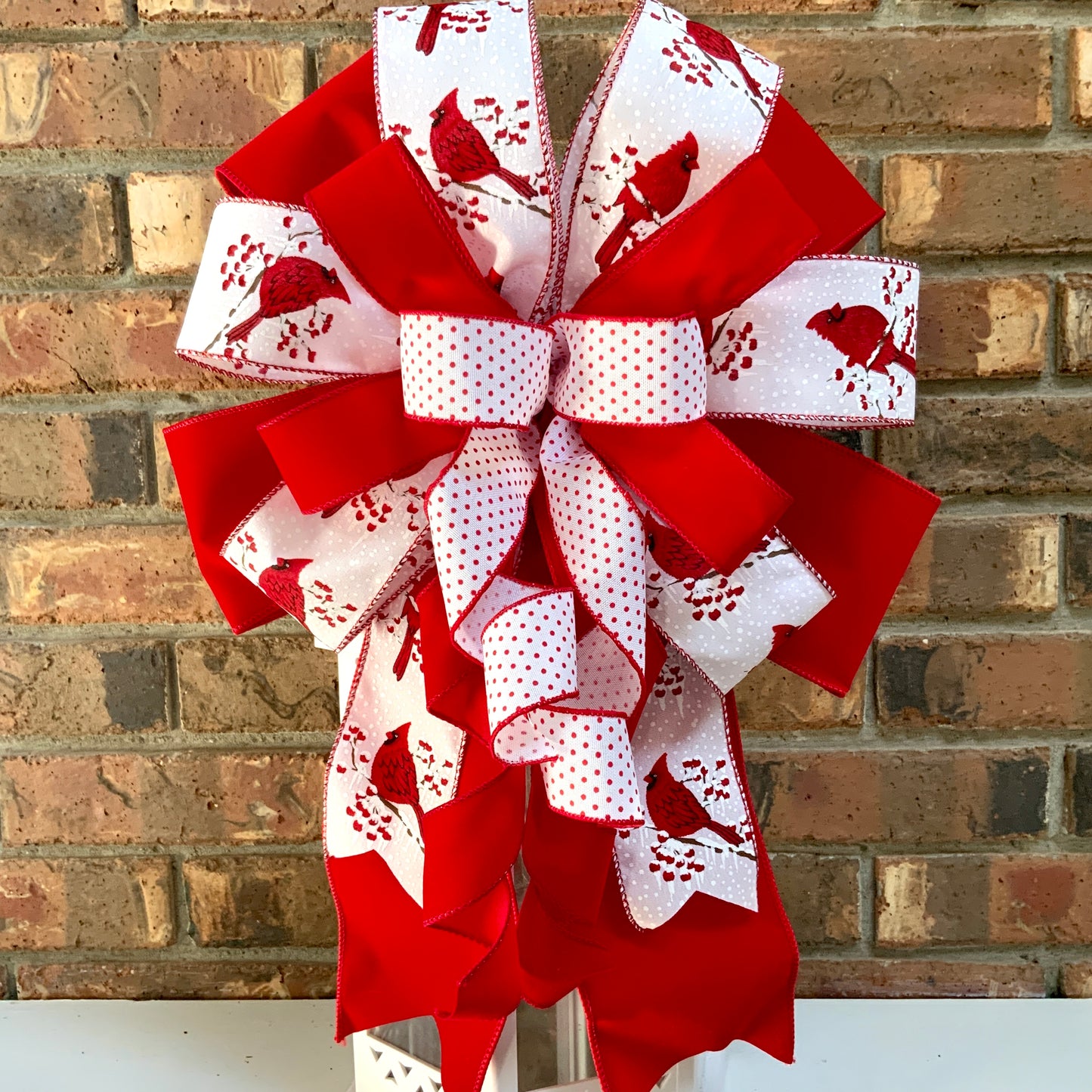 Red Cardinal Bow, Red Cardinal Christmas Decor, Christmas Bow, Winter Bow, Holiday Bow, Christmas Mailbox Bow, Christmas Lantern Bow