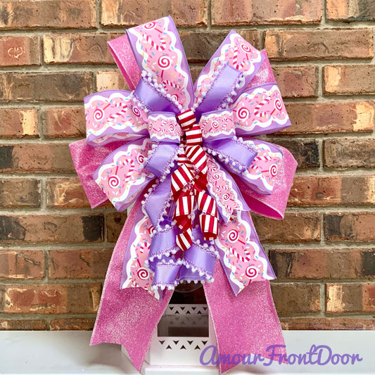 Christmas Candy Lantern Bow, Christmas Peppermint Bow For Wreaths, Christmas Mailbox Decor, Pastel Christmas Bow, Candy Christmas Decor, 2025