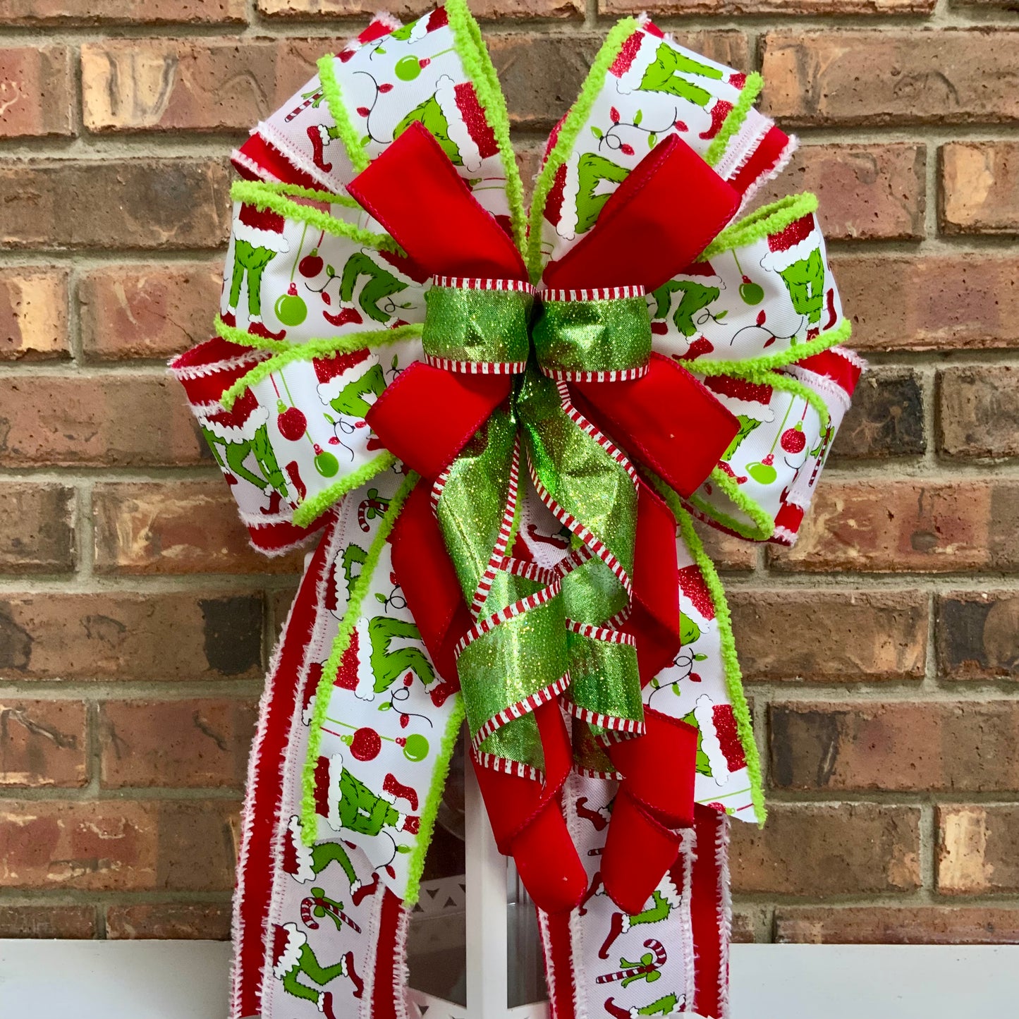 Grinch Bow For Wreath, Christmas Grinch Bow, Grinch Mailbox Bow, Grinch Lantern Bow, Christmas Sconce Bow, Grinch Decor 2026