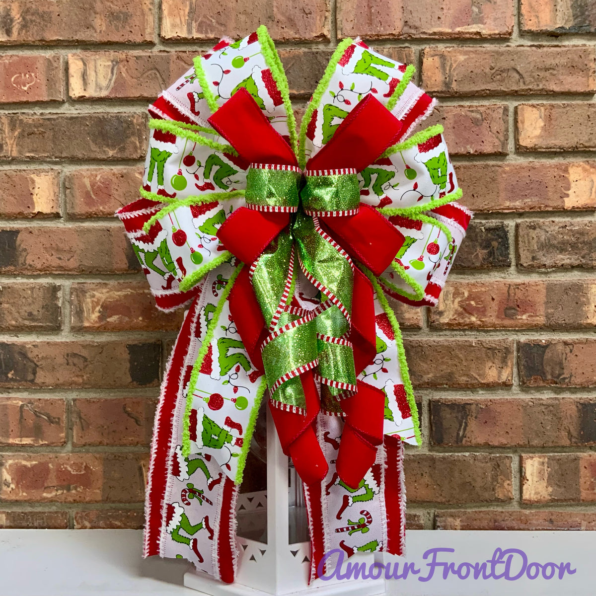 Grinch Bow For Wreath, Christmas Grinch Bow, Grinch Mailbox Bow, Grinch Lantern Bow, Christmas Sconce Bow, Grinch Decor 2026