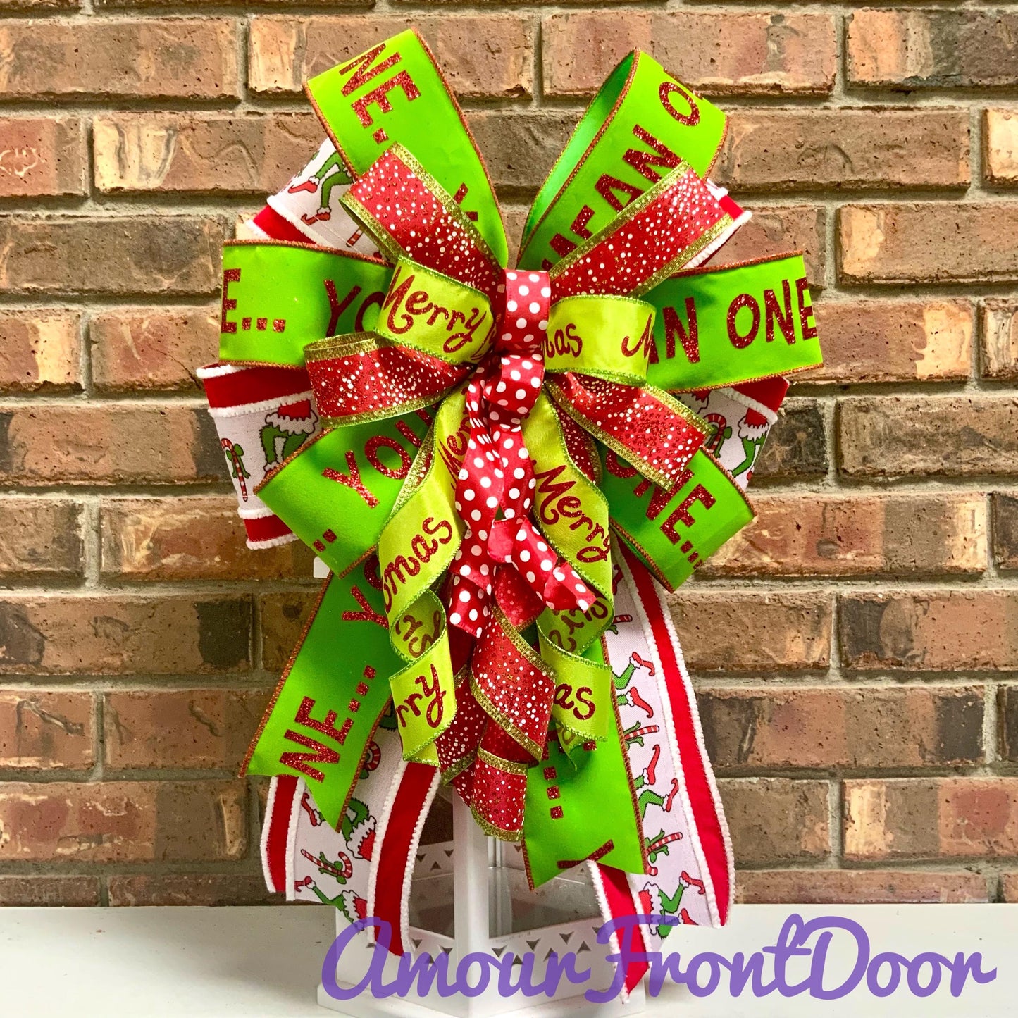 Christmas Bow for Lanterns, Grinch Bow, Christmas Mailbox Decor, Grinch Decor, Christmas Sconce Bow, Christmas Bow For Wreaths, 2024