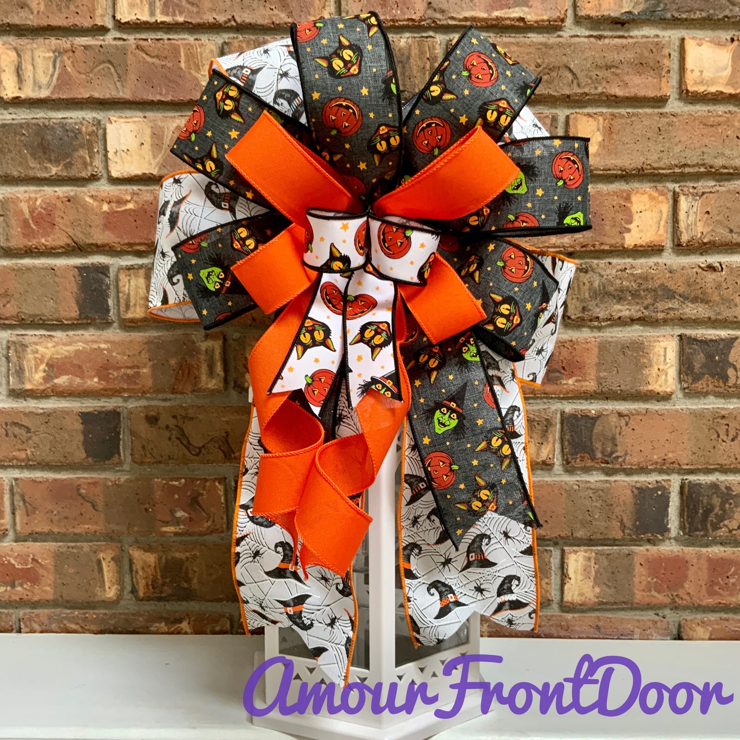 Halloween Bow For Lanterns, Halloween Mailbox Decor, Halloween Sconce Bow, Halloween Bow For Wreaths