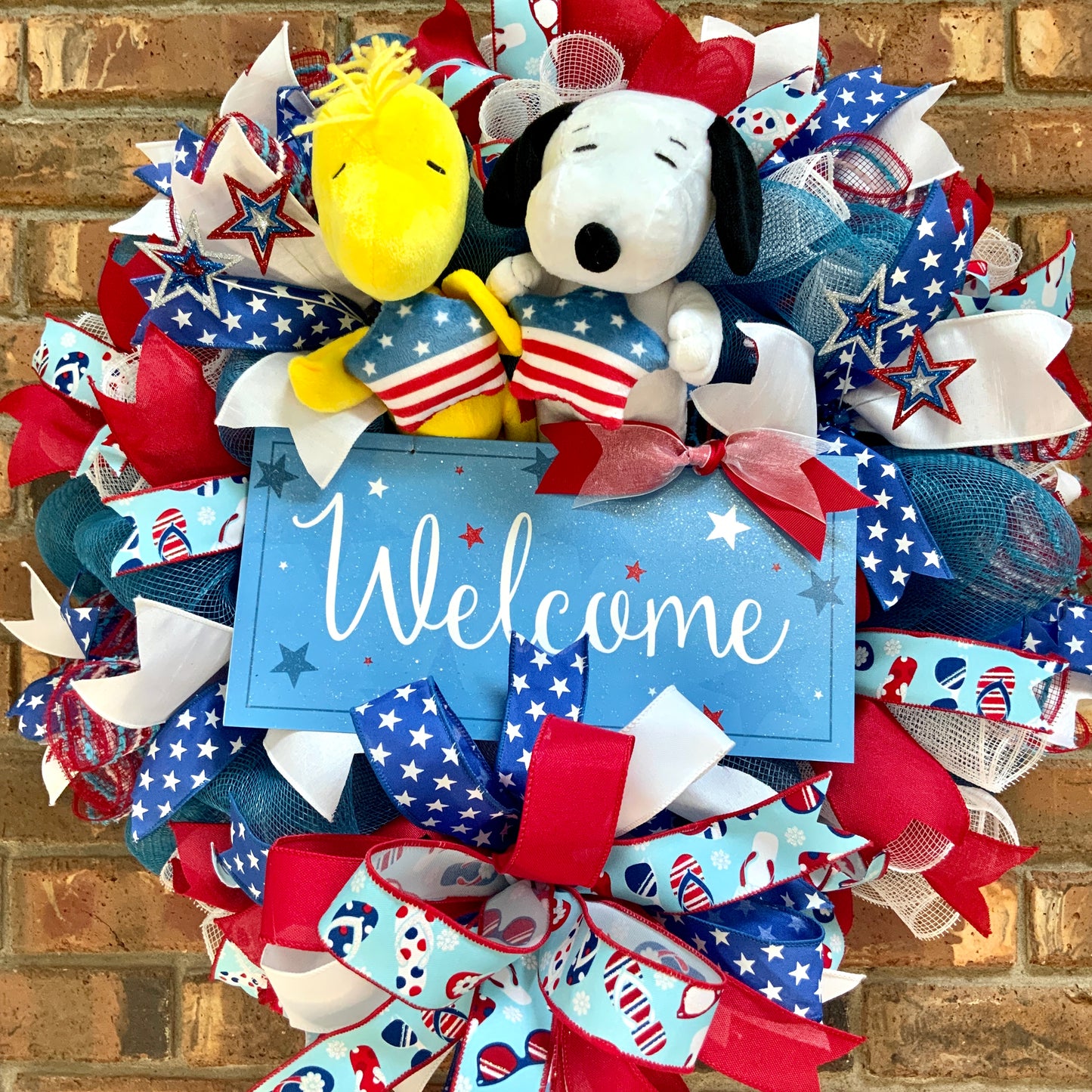 Snoopy Patriotic Wreath, Snoopy Door Hanger, Snoopy and Woodstock Decor, Snoopy Wreath For Front Door, Fourth of July Wreath, Memorial Day Wreath
