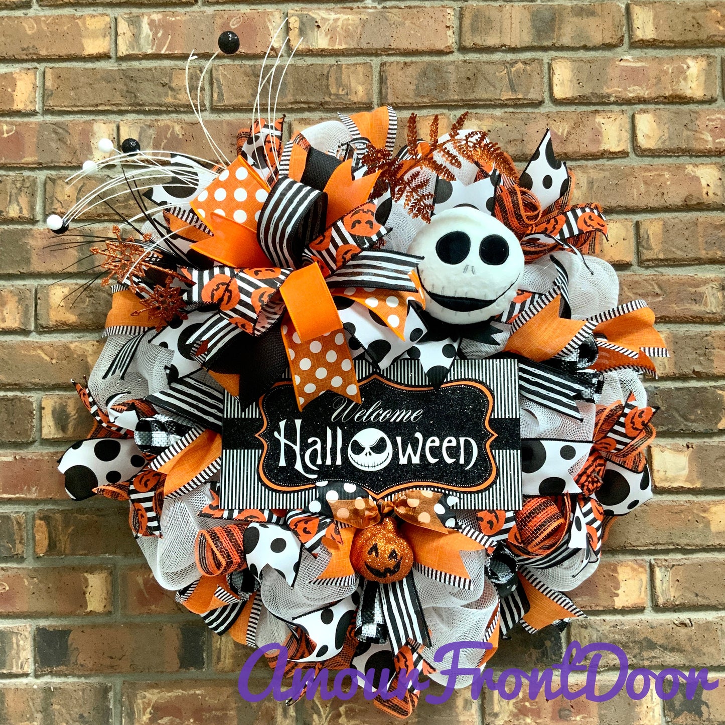 Halloween Welcome Wreath, Jack Skellington Wreath, Happy Halloween Decor, Halloween Jack Skellington Door Hanger