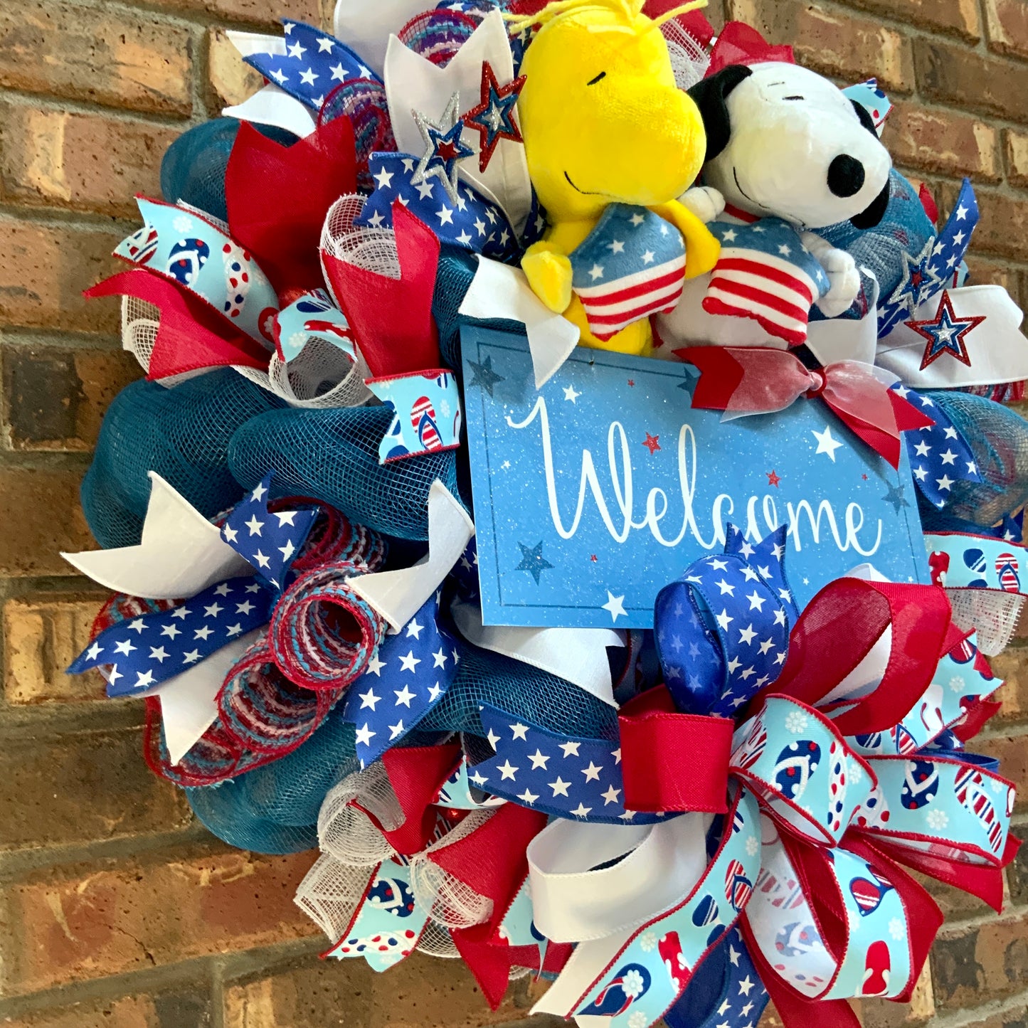 Snoopy Patriotic Wreath, Snoopy Door Hanger, Snoopy and Woodstock Decor, Snoopy Wreath For Front Door, Fourth of July Wreath, Memorial Day Wreath