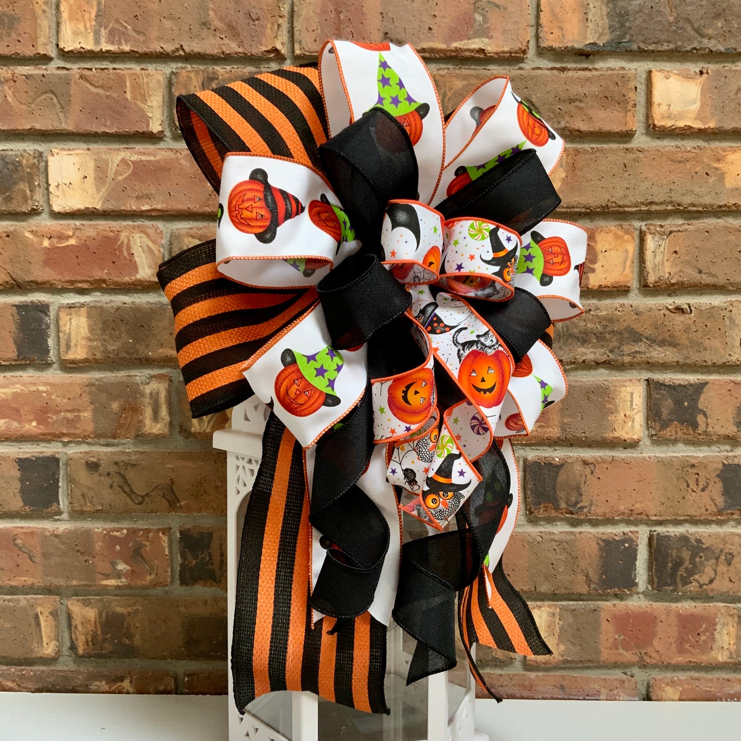 Halloween Bow For Lanterns, Halloween Mailbox Decor, Halloween Sconce Bow, Halloween Bow For Wreaths