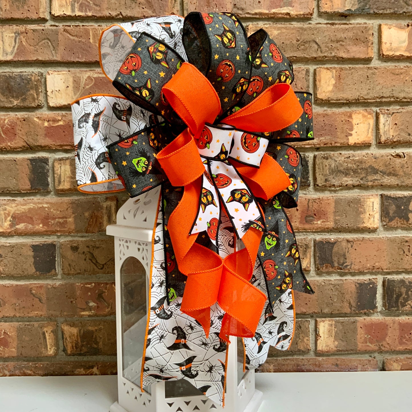 Halloween Bow For Lanterns, Halloween Mailbox Decor, Halloween Sconce Bow, Halloween Bow For Wreaths