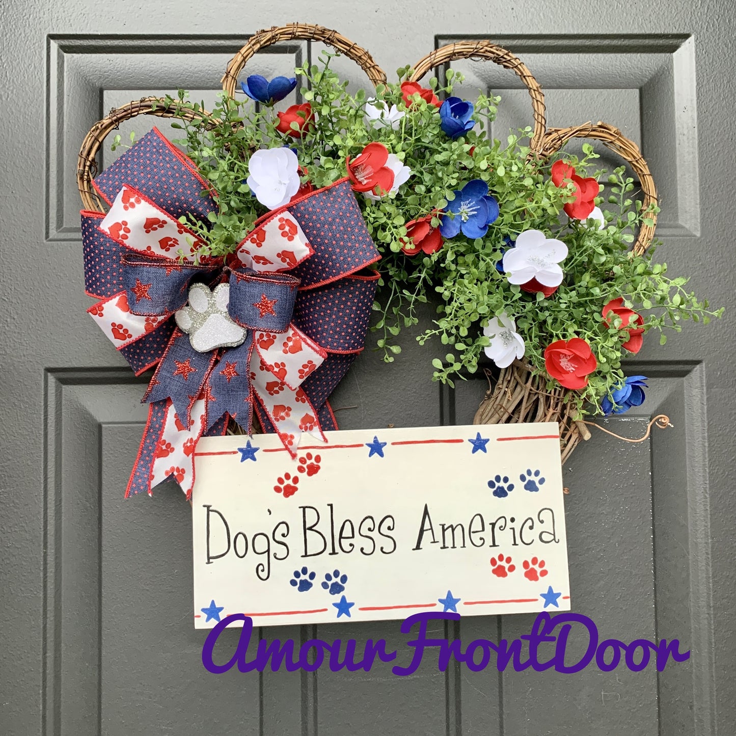 Dog Bless America, Patriotic Dog Wreath, Grapevine Paw Print Wreath, Dog Wreath, Dog Paw Print Wreath, Grapevine Dog Wreath