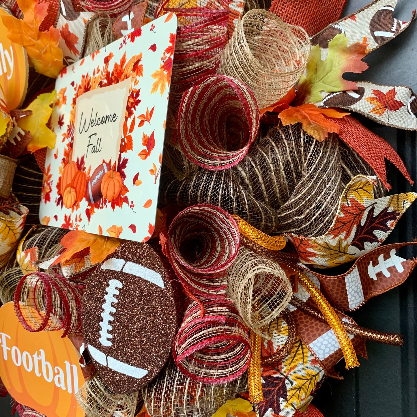 Family Football, Welcome Fall Wreath For Front Door, Friends and Family Wreath, Football Wreath