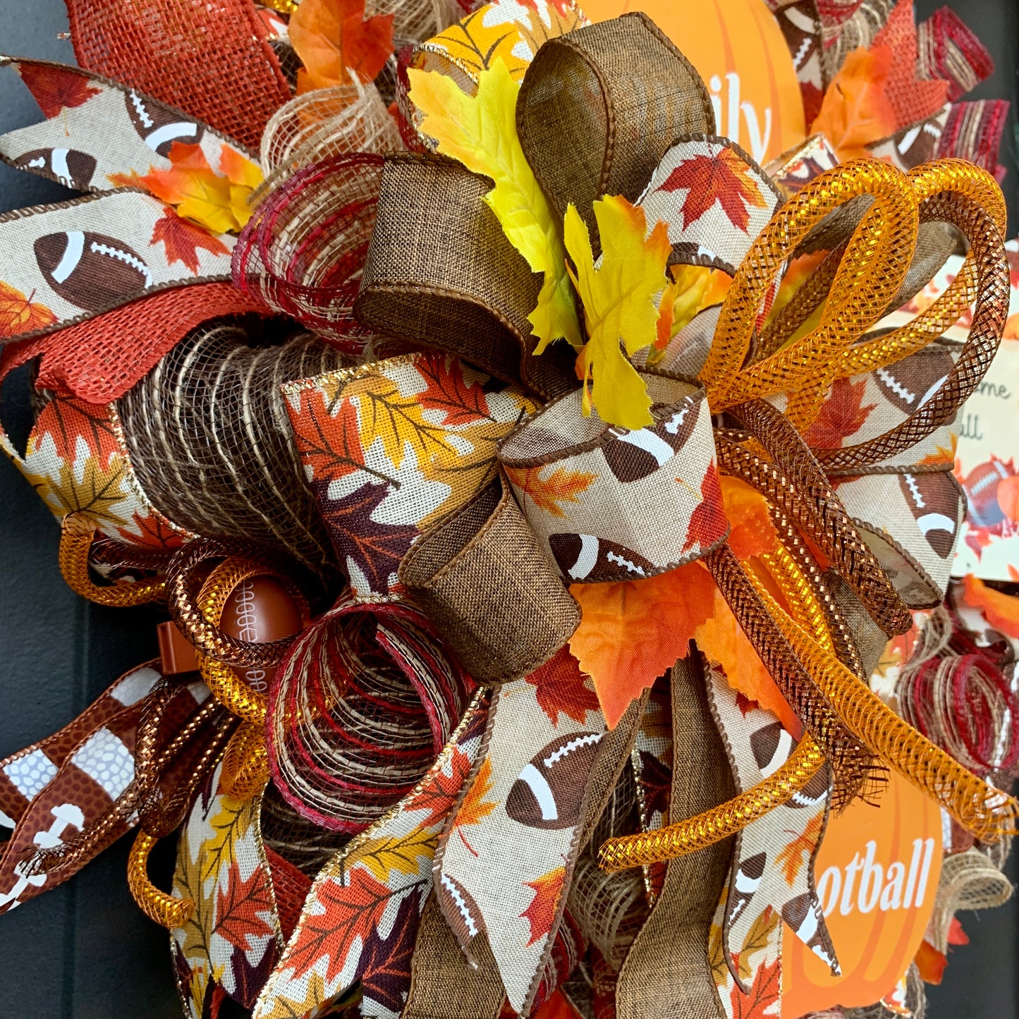 Family Football, Welcome Fall Wreath For Front Door, Friends and Family Wreath, Football Wreath