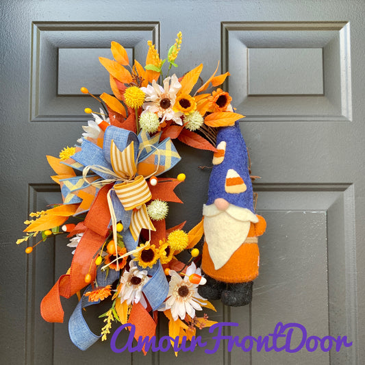 Fall Gnome Wreath, Fall Wreath With Gnome, Fall Door Hanger, Fall Wreath For Front Door