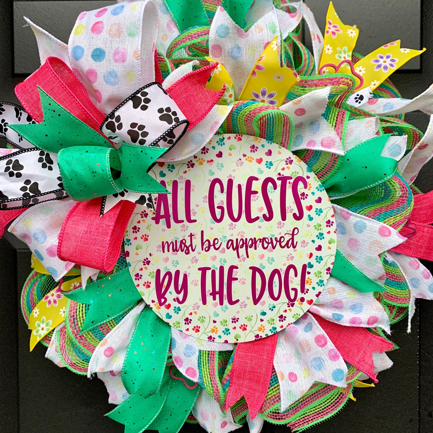 All Guests Must Be Approved By The Dog, Dog Wreath, Dog Decor, Dog Lover Wreath, Dog Paw Print Wreath, Dog Home Decor, Dog Door Hanger For Front Door